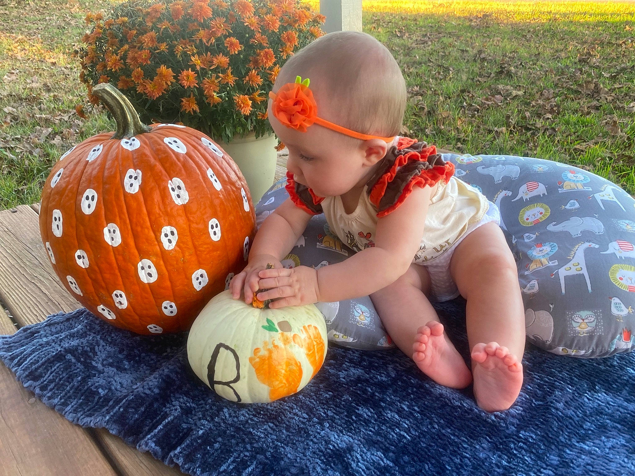 Tyler joined the competition — help win amazing prizes! baby, baby_toddler_clothing, ball, calabaza, child, comfort, facial_expression, fun, grass, happy, leaf, leisure, orange, people_in_nature, person, plant, playing_with_kids, pumpkin, toddler, winter_squash