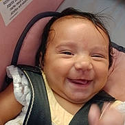 Ava Sherman joined the competition — help win amazing prizes! baby, car_seat, cheerful, child, closeup, clothing, cute, face, hand, happy, head, indoors, infant, people, person, safety_harness, seatbelt, smiling, warning_label, young_child