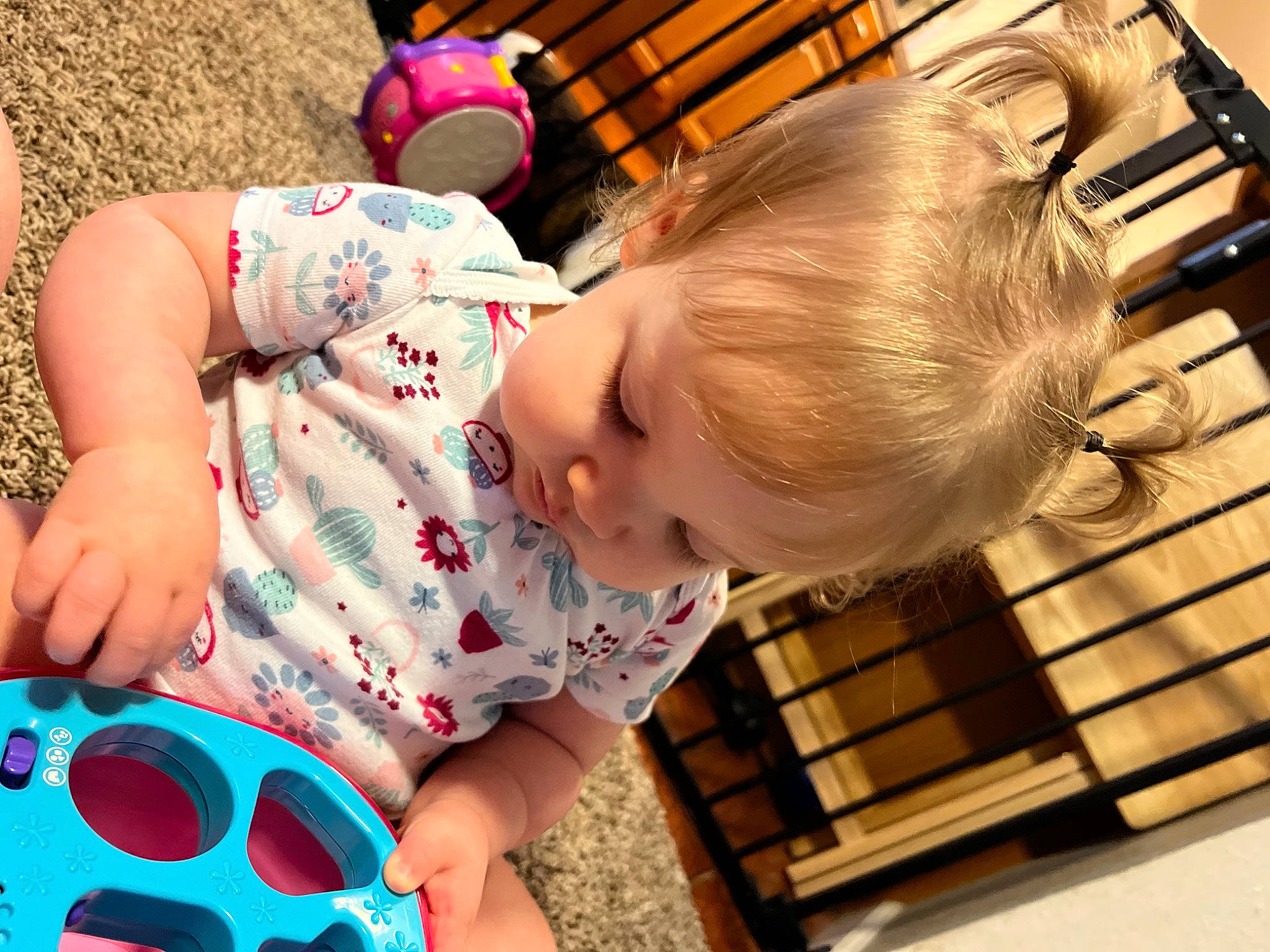 Leiah-rose joined the competition — help win amazing prizes! baby, baby_playing_with_toys, baby_toddler_clothing, child, facial_expression, finger, fun, happy, hat, head, human, leisure, pattern, person, photograph, play, product, snapshot, toddler, toy