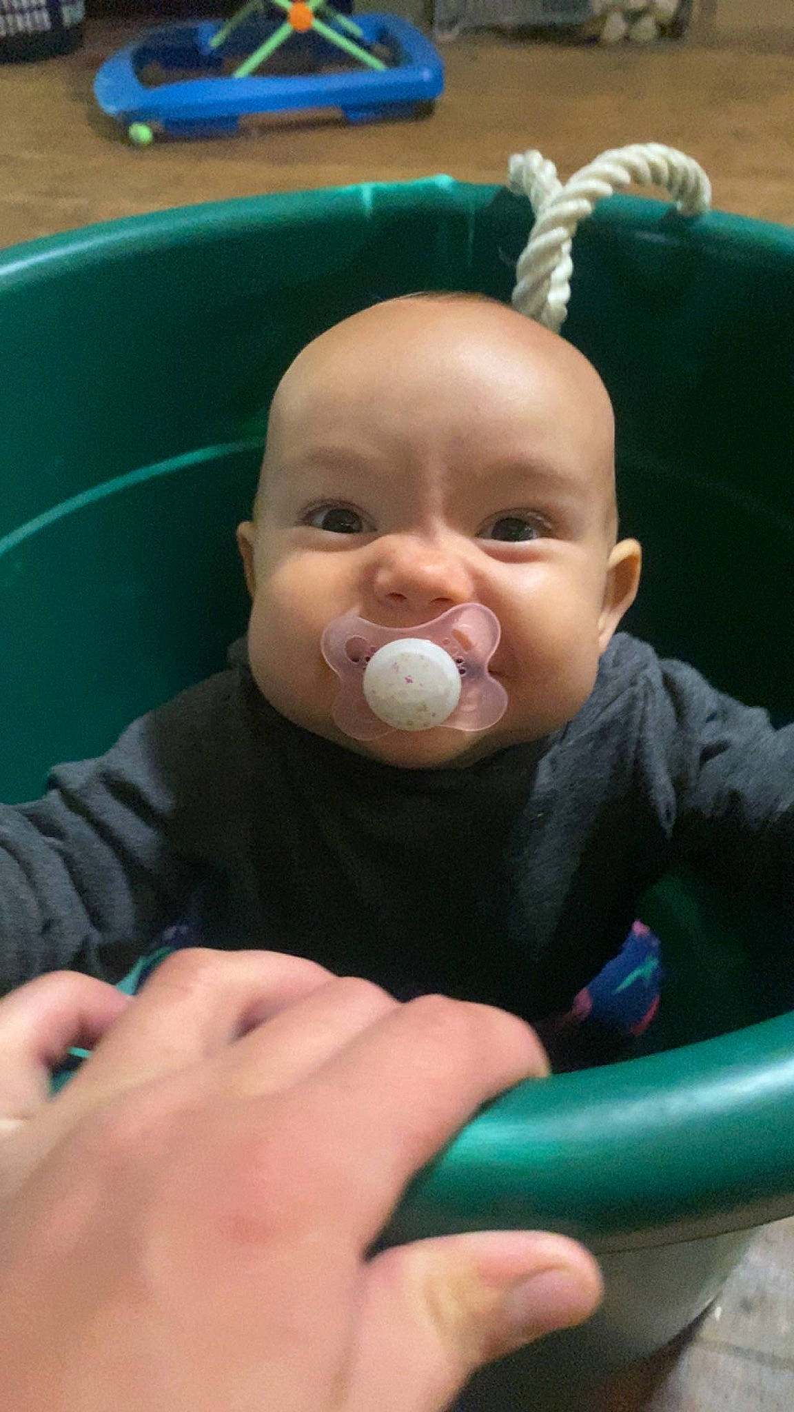 Everley is registered to the contest to win money with this photo: baby, baby_products, baby_toddler_clothing, blue, cheek, child, comfort, finger, fun, gesture, grass, hand, happy, lip, mouth, nose, person, sitting, skin, thumb