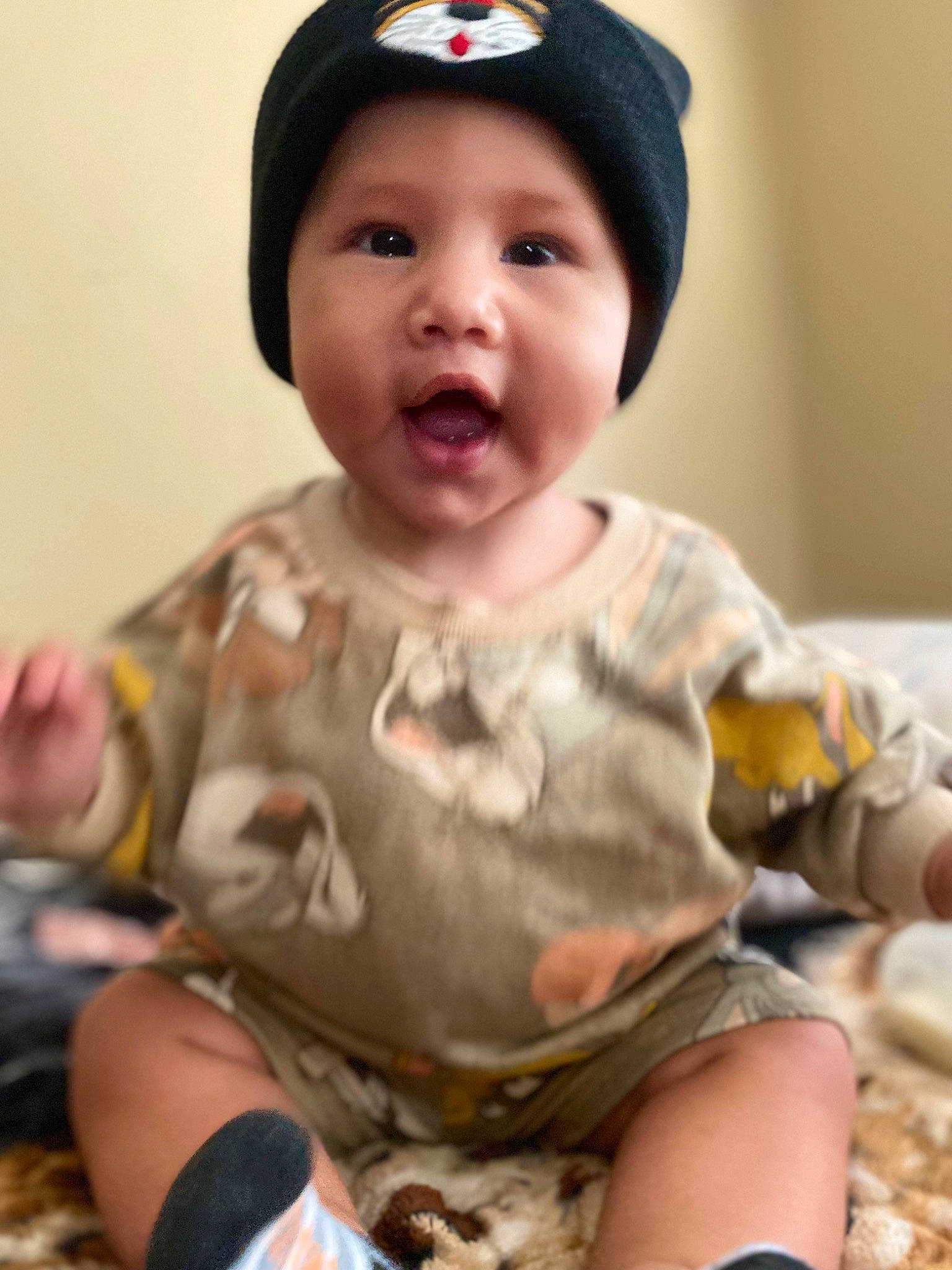 Leland joined the competition — help win amazing prizes! baby, baby_toddler_clothing, cap, cheek, child, chin, eye, face, facial_expression, fashion_accessory, fun, happy, hat, headwear, lip, nose, person, portrait_photography, sitting, skin