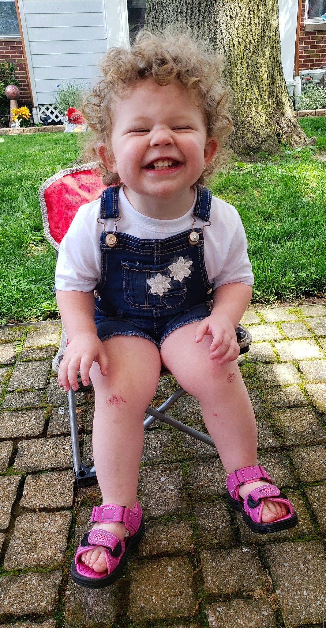 Jayde joined the competition — help win amazing prizes! baby, baby_toddler_clothing, child, footwear, grass, human_leg, joy, leg, person, pink, plant, play, shoe, shorts, sitting, smile, summer, toddler