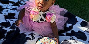 Infinity joined the competition — help win amazing prizes! toddler, child, birthday_cake, pink_tutu, flower_accessories, cow_pattern, bow, blanket, outdoor, grass, fence, celebration, sprinkles, candle, cake, happy, cute, portrait, sitting, sunlight