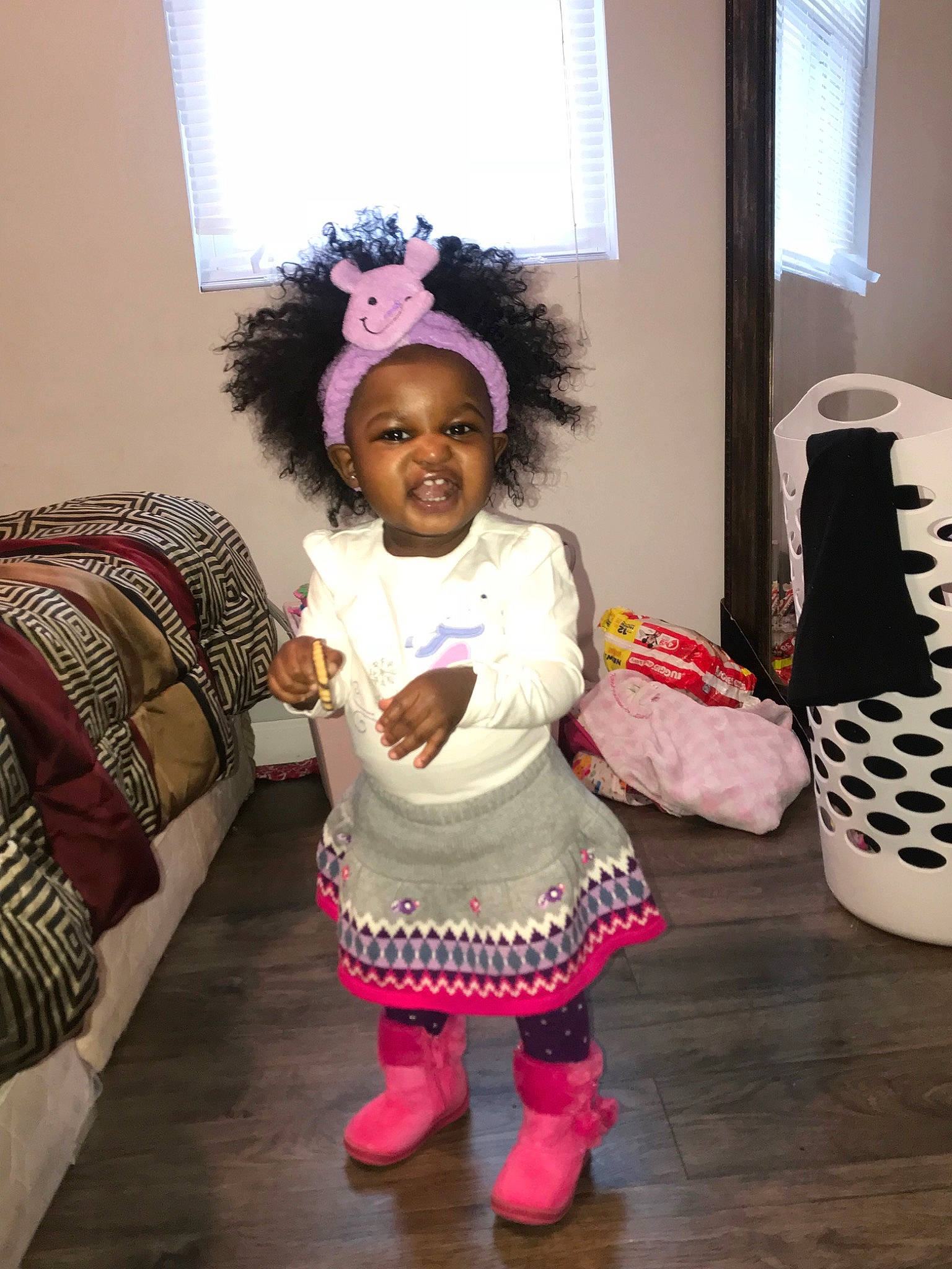 Cherish is registered to the contest to win money with this photo: baby_products, baby_toddler_clothing, child, costume, person, pink, toddler
