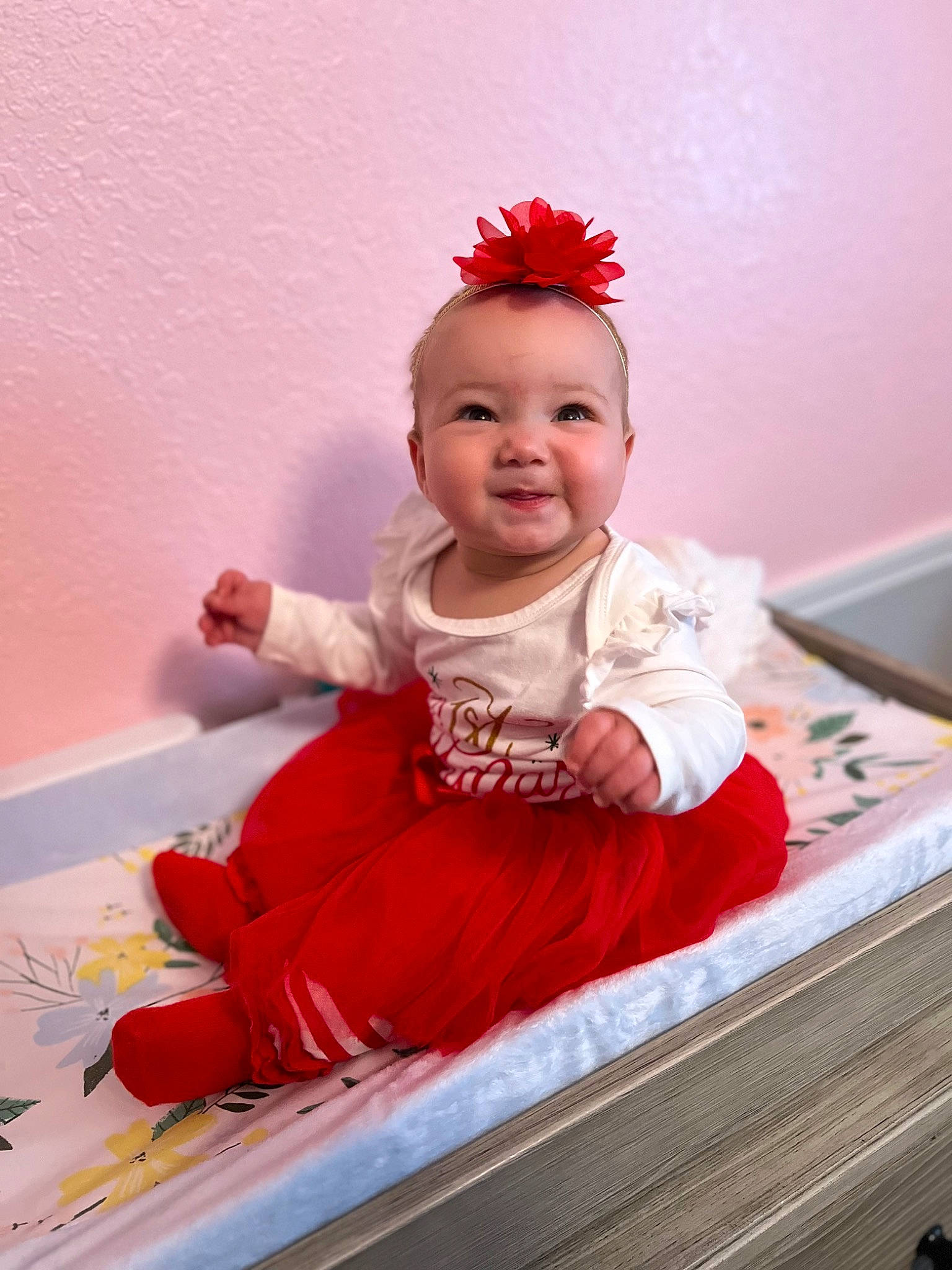 Kiara is registered to the contest to win money with this photo: baby, baby_toddler_clothing, child, dress, fashion_accessory, flash_photography, fun, happy, hat, headband, headpiece, magenta, pattern, person, pink, sitting, skin, sleeve, smile, standing