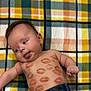 Daniel joined the competition — help win amazing prizes! baby, infant, tongue_out, lipstick_kisses, kiss_marks, blanket, plaid_blanket, yellow, blue, denim, jeans, shirtless, lying_down, cute, playful, portrait, face, hand, skin, cozy