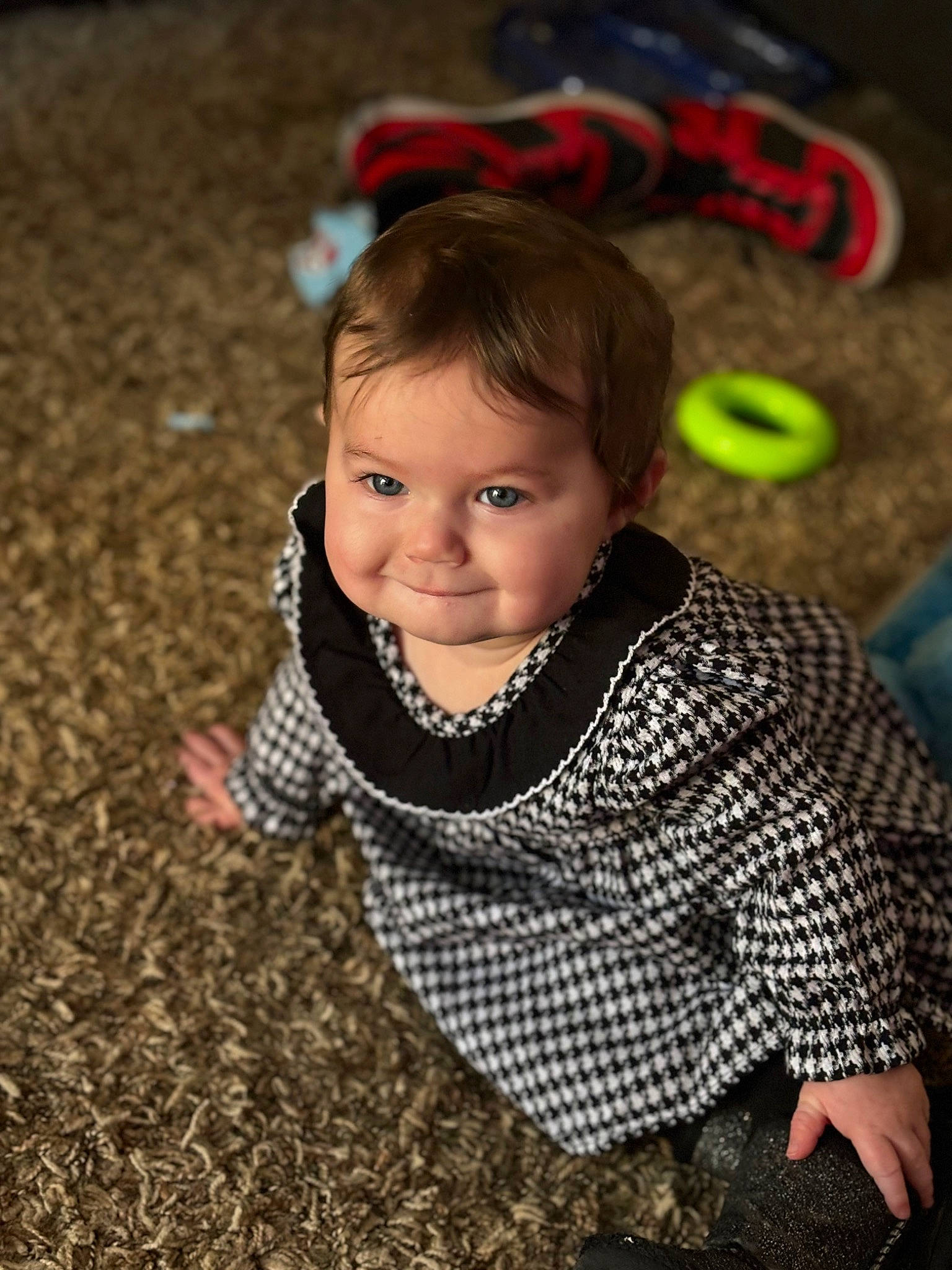 Kaisley is registered to the contest to win money with this photo: baby, baby_toddler_clothing, cheek, child, flash_photography, flooring, fun, grass, happy, iris, pattern, people_in_nature, person, play, road_surface, smile, soil, toddler, toy, tree