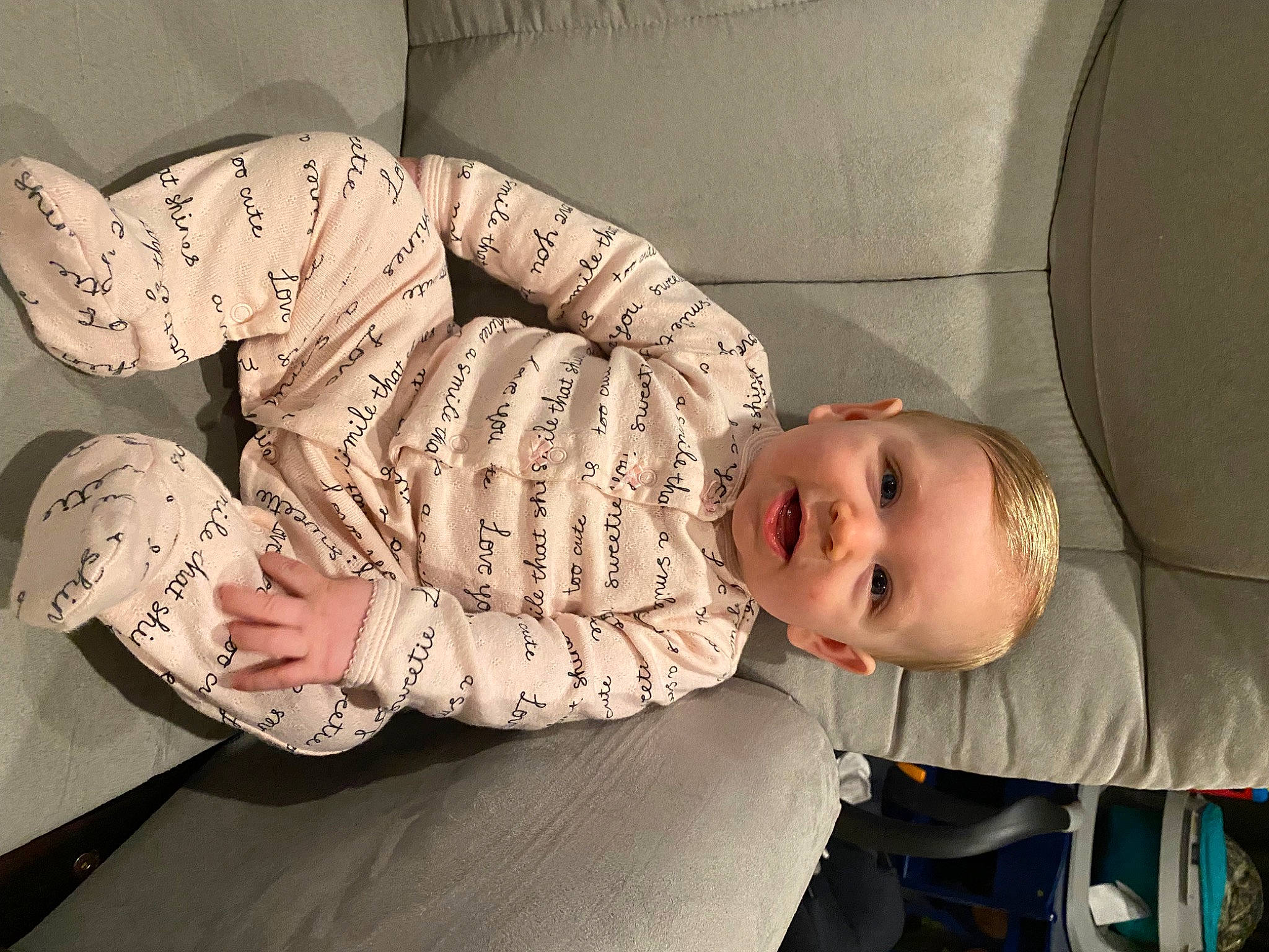 Caroline joined the competition — help win amazing prizes! arm, baby, baby_products, baby_sleeping, baby_toddler_clothing, child, comfort, elbow, eye, hat, pattern, person, room, sitting, skin, sleeve, smile, toddler, vintage_clothing, wood