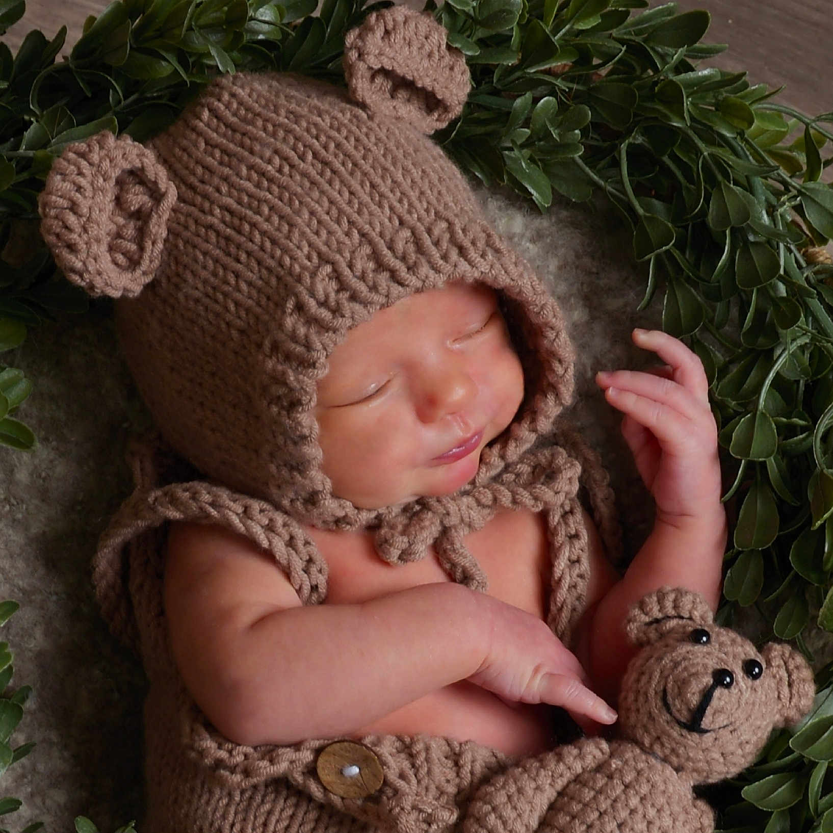 Cooper joined the competition — help win amazing prizes! baby, child, cozy, cute, face, greenery, hand, infant, knitted_clothing, knitted_hat, natural, newborn, peaceful, portrait, sleeping, soft_lighting, teddy_bear, texture, wooden_button, wreath
