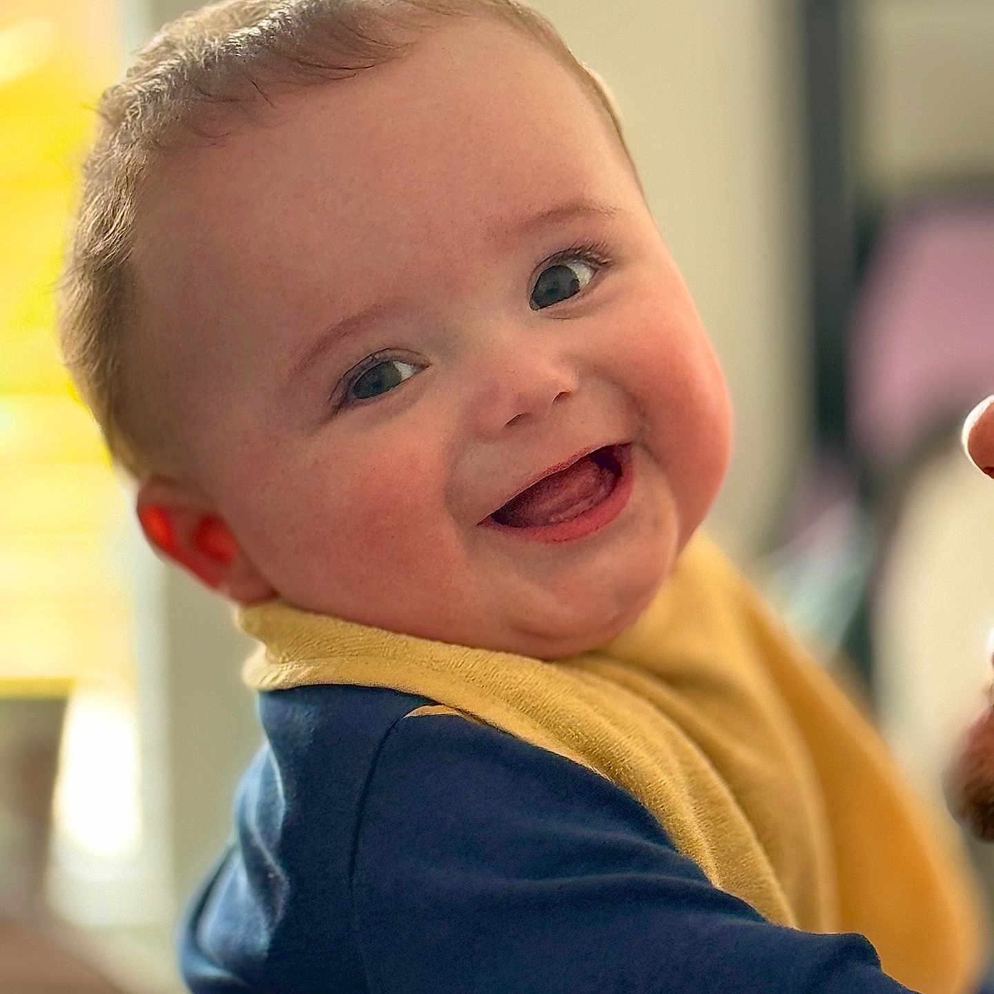Leo joined the competition — help win amazing prizes! baby, babylaughing, bodypart, clothing, coat, face, finger, hand, happy, head, jacket, knitwear, laughing, mouth, person, photography, portrait, smile, sweater, teeth