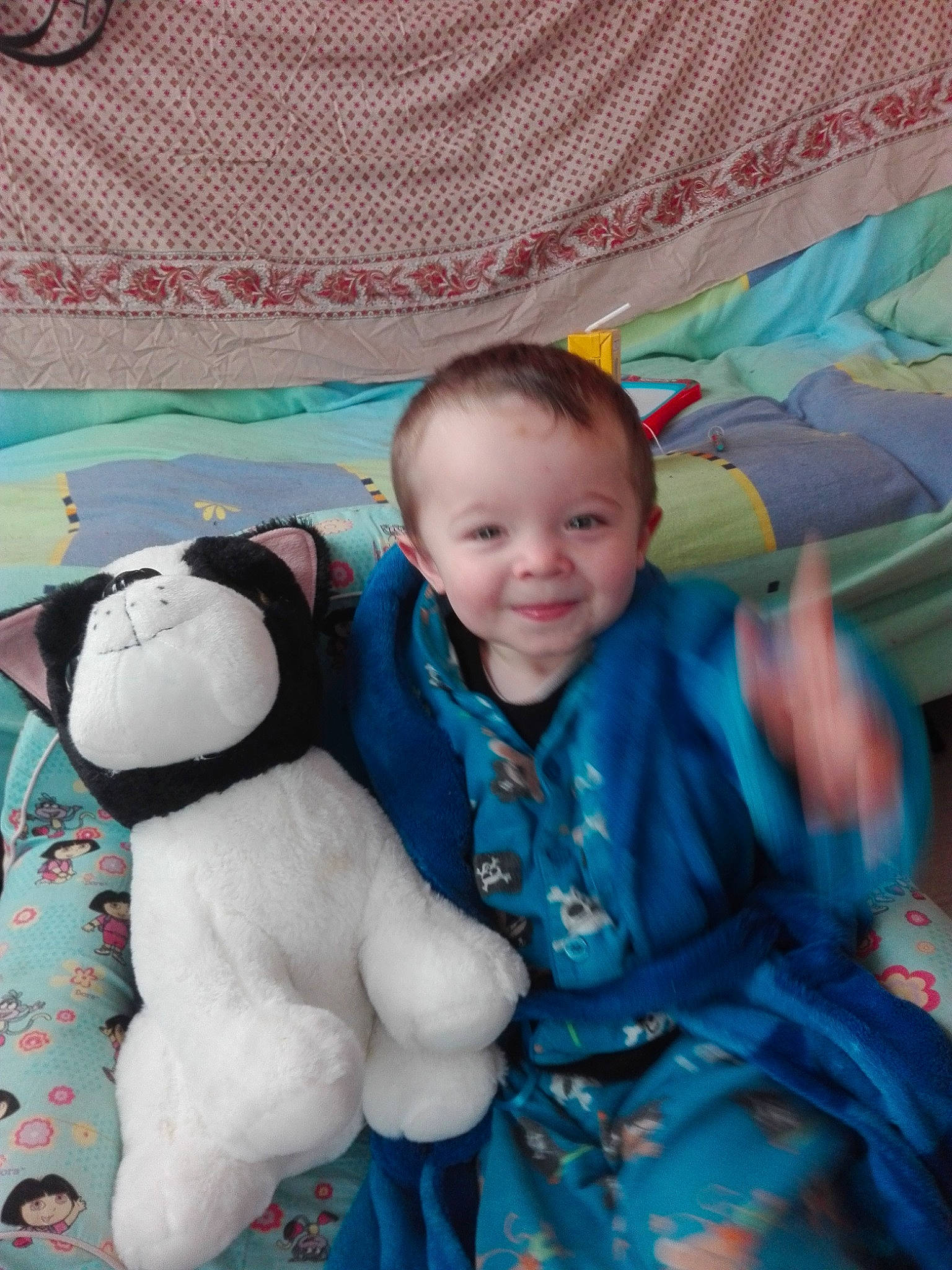 Célio participe au concours pour gagner de l'argent avec cette photo : baby, blue, cheek, child, joy, person, plush, room, skin, smile, stuffed_toy, teddy_bear, textile, toddler, turquoise