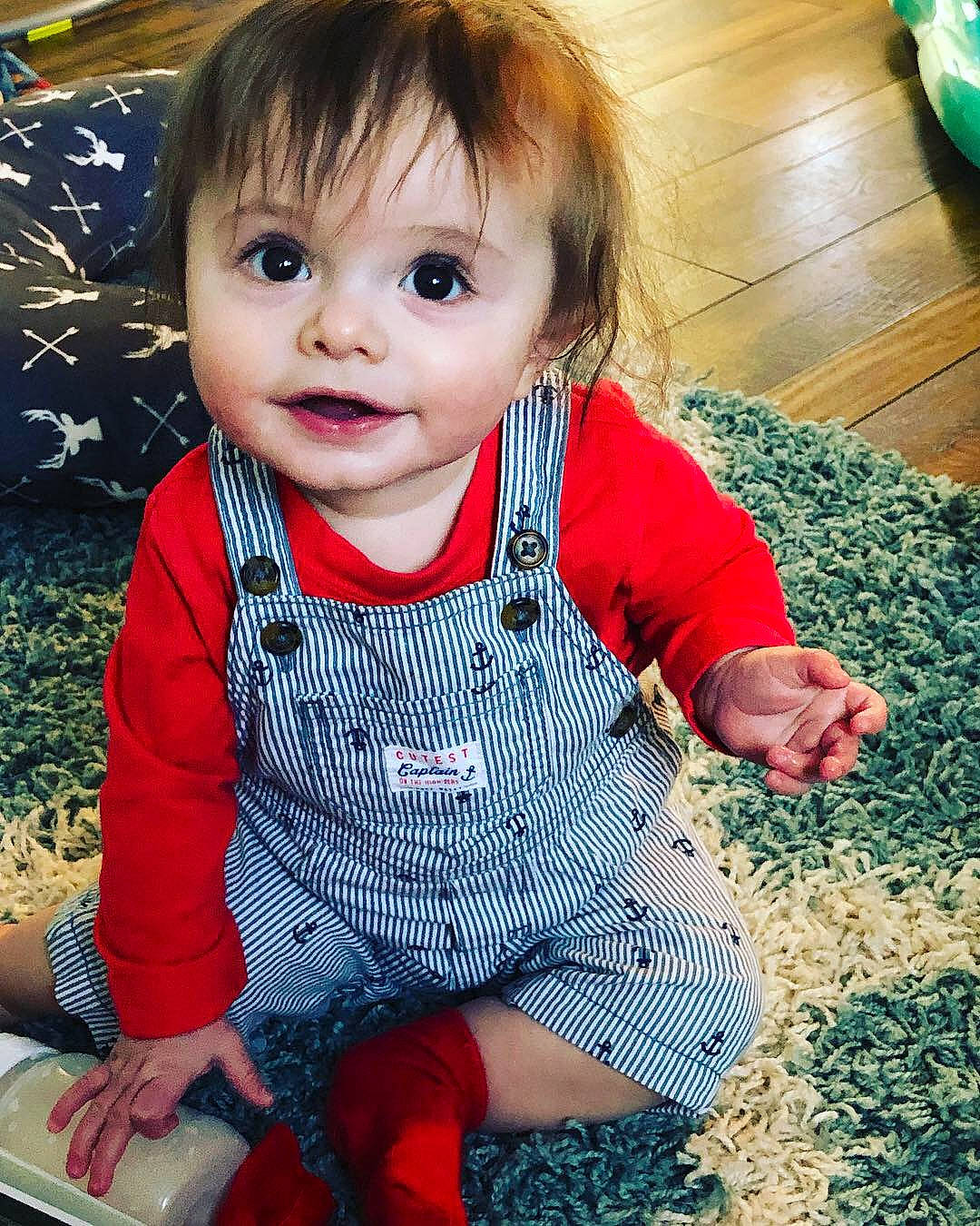 Haidyn joined the competition — help win amazing prizes! baby, cheek, child, face, head, nose, outerwear, person, play, sitting, smile, t_shirt, toddler