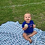 baby, ball, barefoot, blanket, blue_shirt, cheerful, child, cute, daylight, grass, greenery, happy, nature, outdoor, play, portrait, sitting, smiling, toddler, young_child