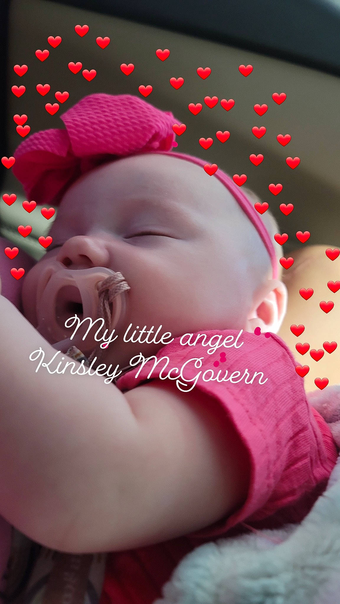 Kinsley is registered to the contest to win money with this photo: baby, baby_toddler_clothing, cheek, child, event, finger, font, happy, light, lip, magenta, mouth, pattern, person, pink, product, red, skin, smile, textile