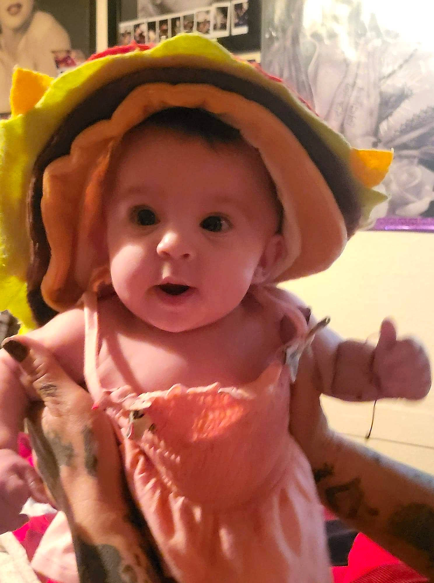 Everleigh joined the competition — help win amazing prizes! baby, baby_toddler_clothing, cheek, child, chin, costume, costume_hat, event, eye, fashion_accessory, fedora, fun, happy, hat, lip, mouth, person, pink, skin, sun_hat