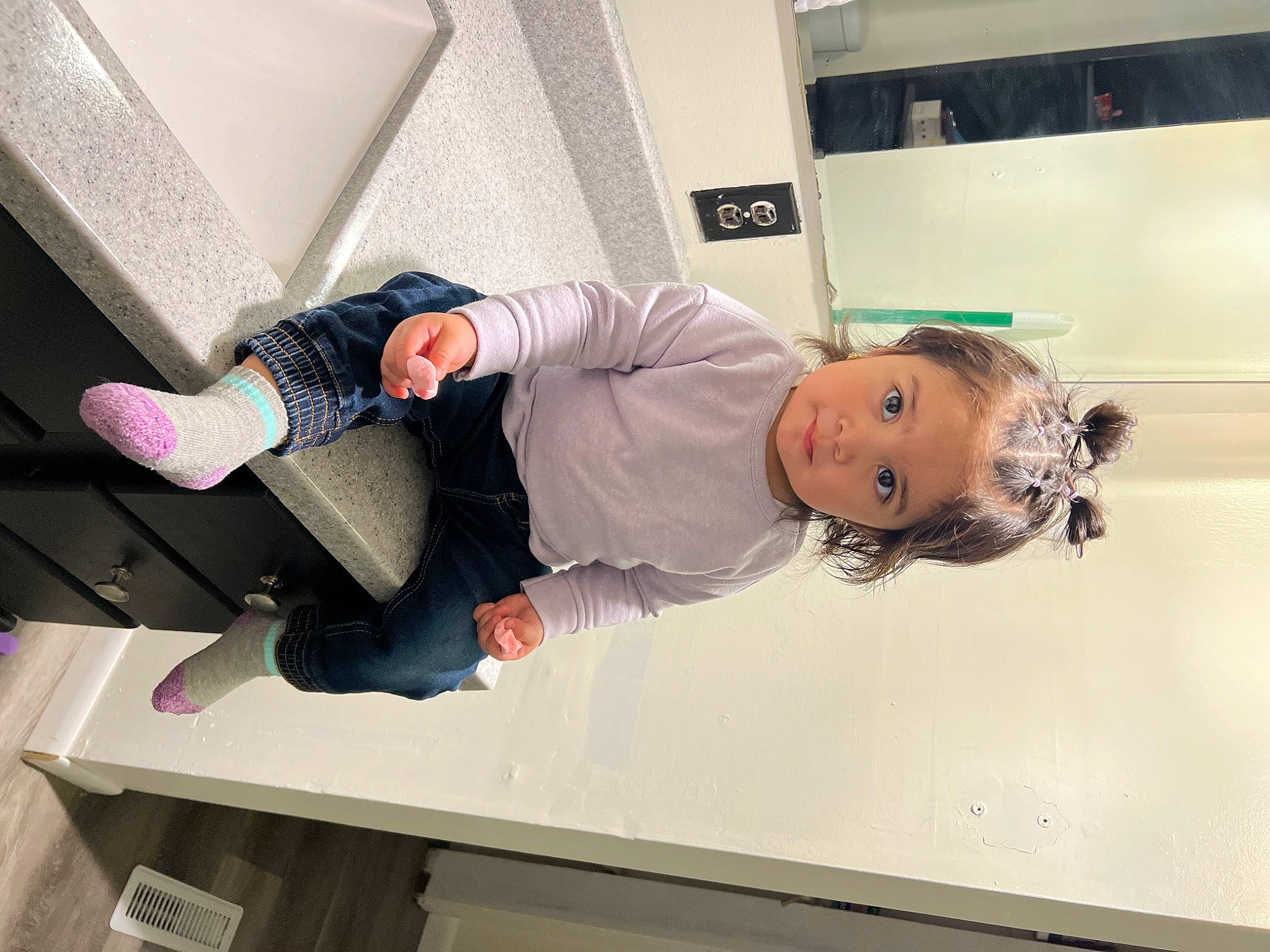 Graciela is registered to the contest to win money with this photo: child, cleanliness, comfort, elbow, flooring, fun, knee, person, room, sleeve, stairs, toddler, wood