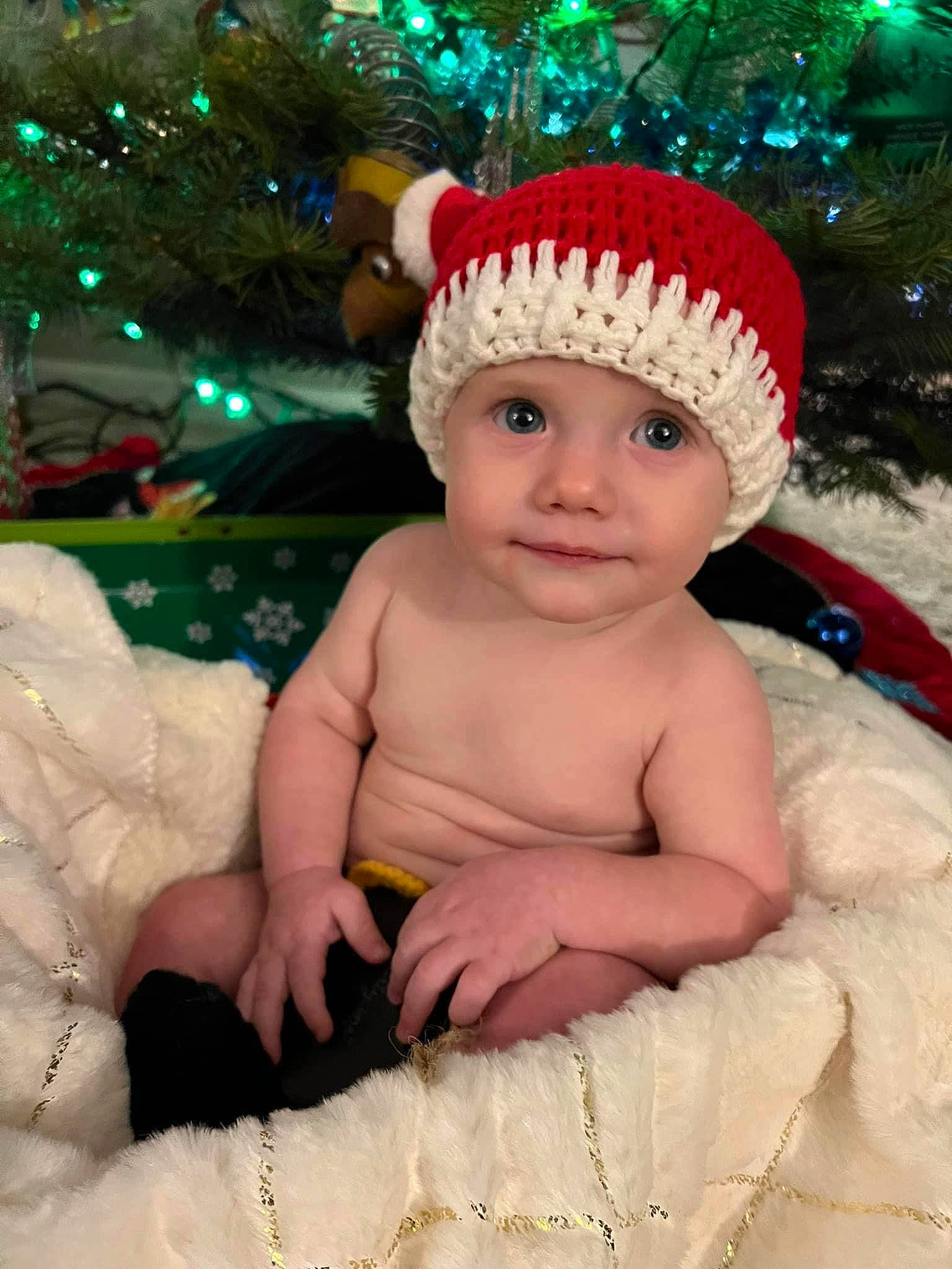 Grey joined the competition — help win amazing prizes! baby, baby_toddler_clothing, cap, child, christmas, christmas_decoration, christmas_eve, christmas_ornament, christmas_tree, costume_hat, event, fashion_accessory, fictional_character, fun, happy, headgear, headwear, holiday, person, toddler