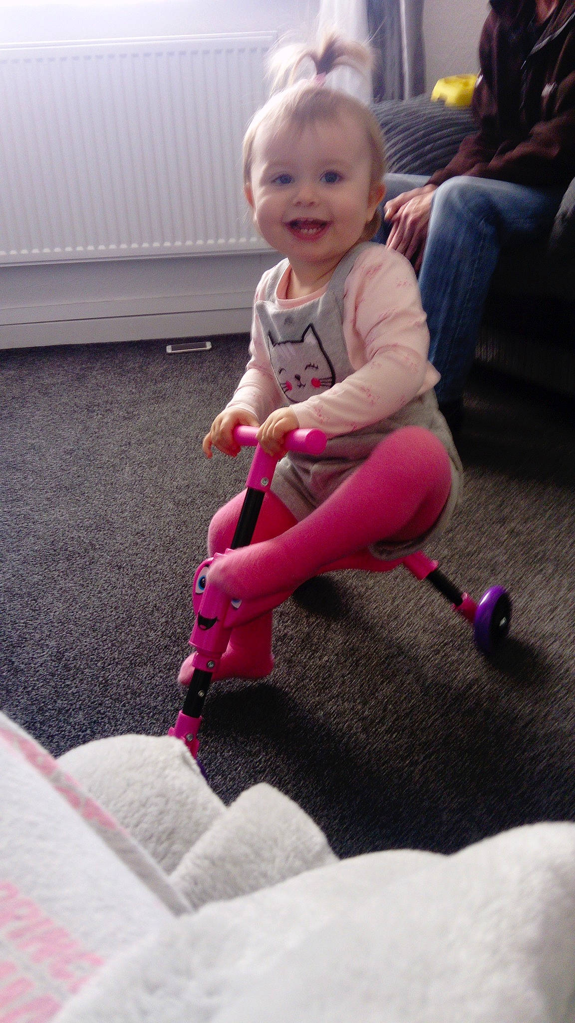 Kelsie-mae is registered to the contest to win money with this photo: baby, child, fun, joy, leg, person, pink, play, sitting, skin, smile, toddler, vacation