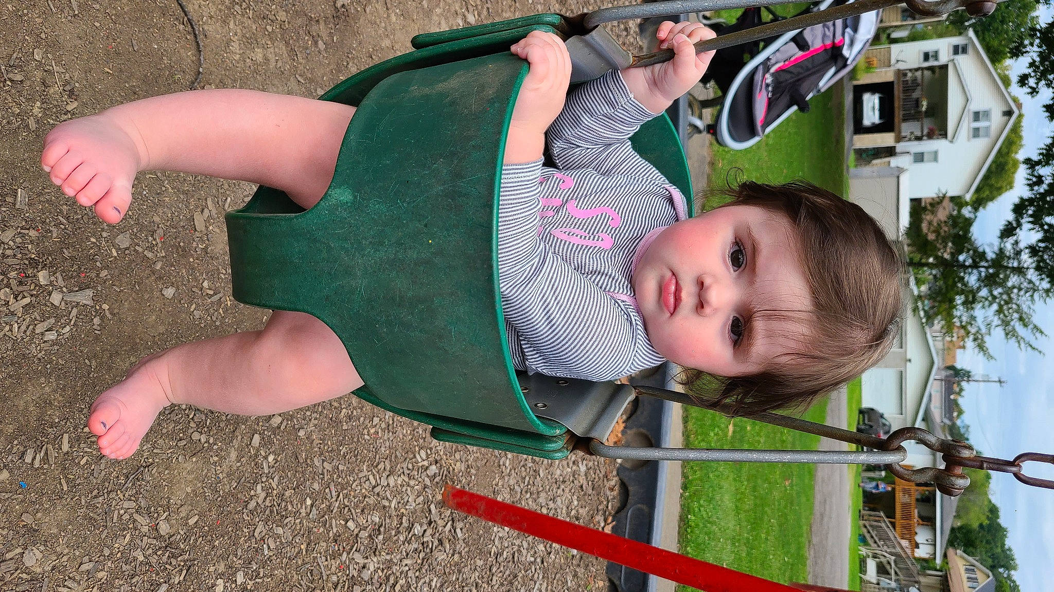 Leighton joined the competition — help win amazing prizes! baby, baby_products, baby_toddler_clothing, child, city, foot, fun, grass, green, human_leg, leisure, outdoor_play_equipment, person, plant, play, recreation, thigh, toddler, tree, vacation