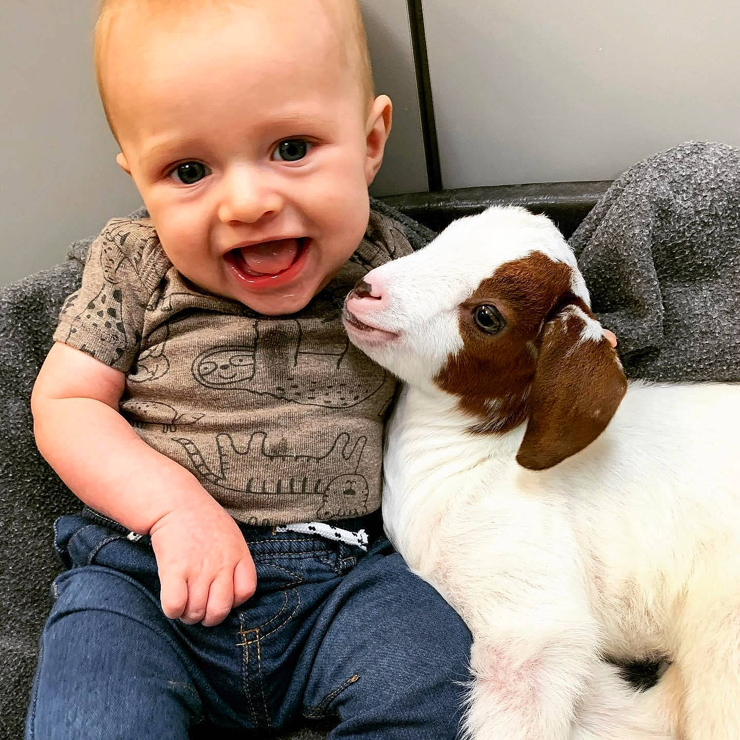 Kade joined the competition — help win amazing prizes! arm, baby, baby_toddler_clothing, clothing, comfort, fawn, finger, gesture, happy, human_body, interaction, iris, jeans, nose, person, skin, sleeve, smile, t_shirt, toy