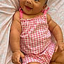 Alani is registered to the contest to win money with this photo: baby, infant, smiling, pink, headband, bow, gingham, dress, blanket, cute, happy, child, skin, laying, chubby, face, portrait, toddler, indoors, person