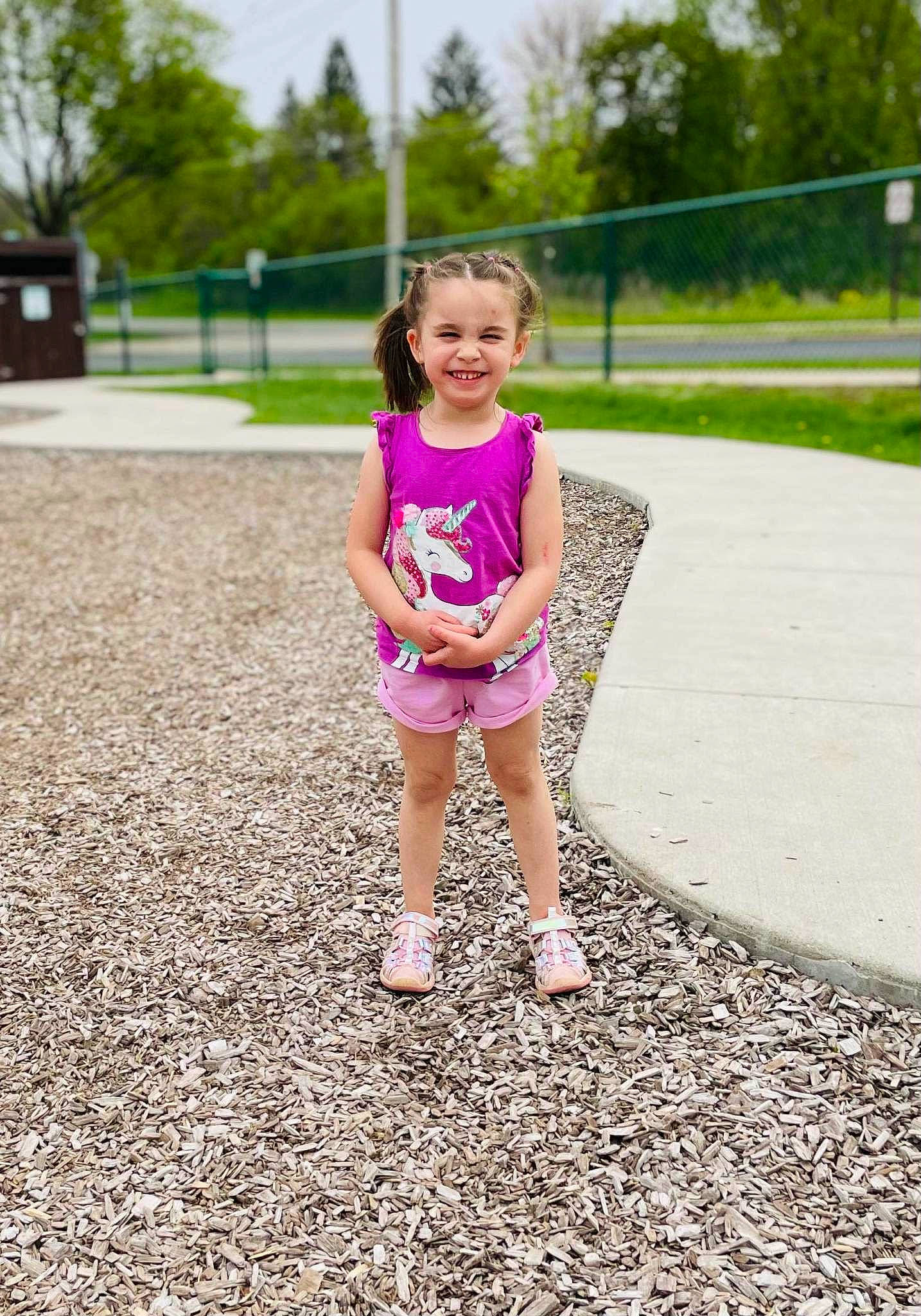 Meah joined the competition — help win amazing prizes! asphalt, child, foot, fun, grass, happy, human_leg, joy, leg, leisure, magenta, people_in_nature, person, pink, plant, recreation, road_surface, sky, smile, t_shirt