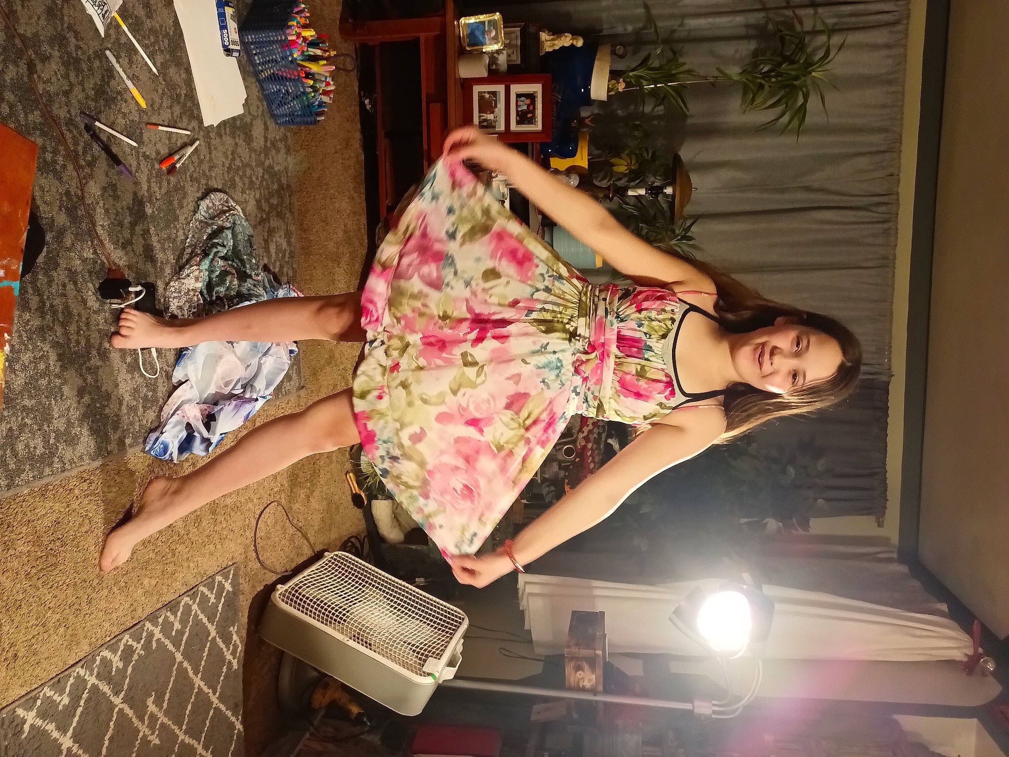 Ella Jane joined the competition — help win amazing prizes! bag, black_hair, cocktail_dress, fashion_design, flash_photography, fun, human_leg, joy, knee, luggage_and_bags, magenta, pattern, person, plant, room, sandal, sitting, thigh, tints_and_shades, vintage_clothing