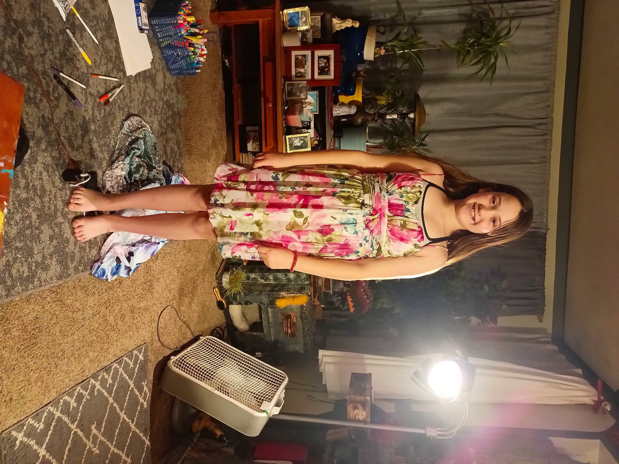 Ella Jane is registered to the contest to win money with this photo: beauty, fashion_design, flash_photography, foot, fun, houseplant, human_leg, joy, luggage_and_bags, pattern, person, picnic_basket, plant, room, sandal, sitting, smile, thigh, vintage_clothing, waist