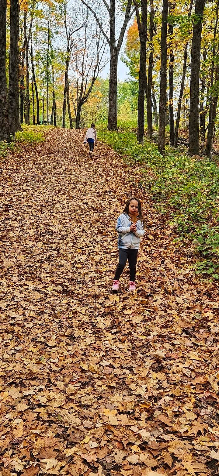 Harper Grace joined the competition — help win amazing prizes! deciduous, forest, gesture, grass, grove, happy, landscape, leisure, natural_landscape, people_in_nature, person, plant, recreation, soil, temperate_broadleaf_and_mixed_forest, trail, tree, trunk, walking, wood