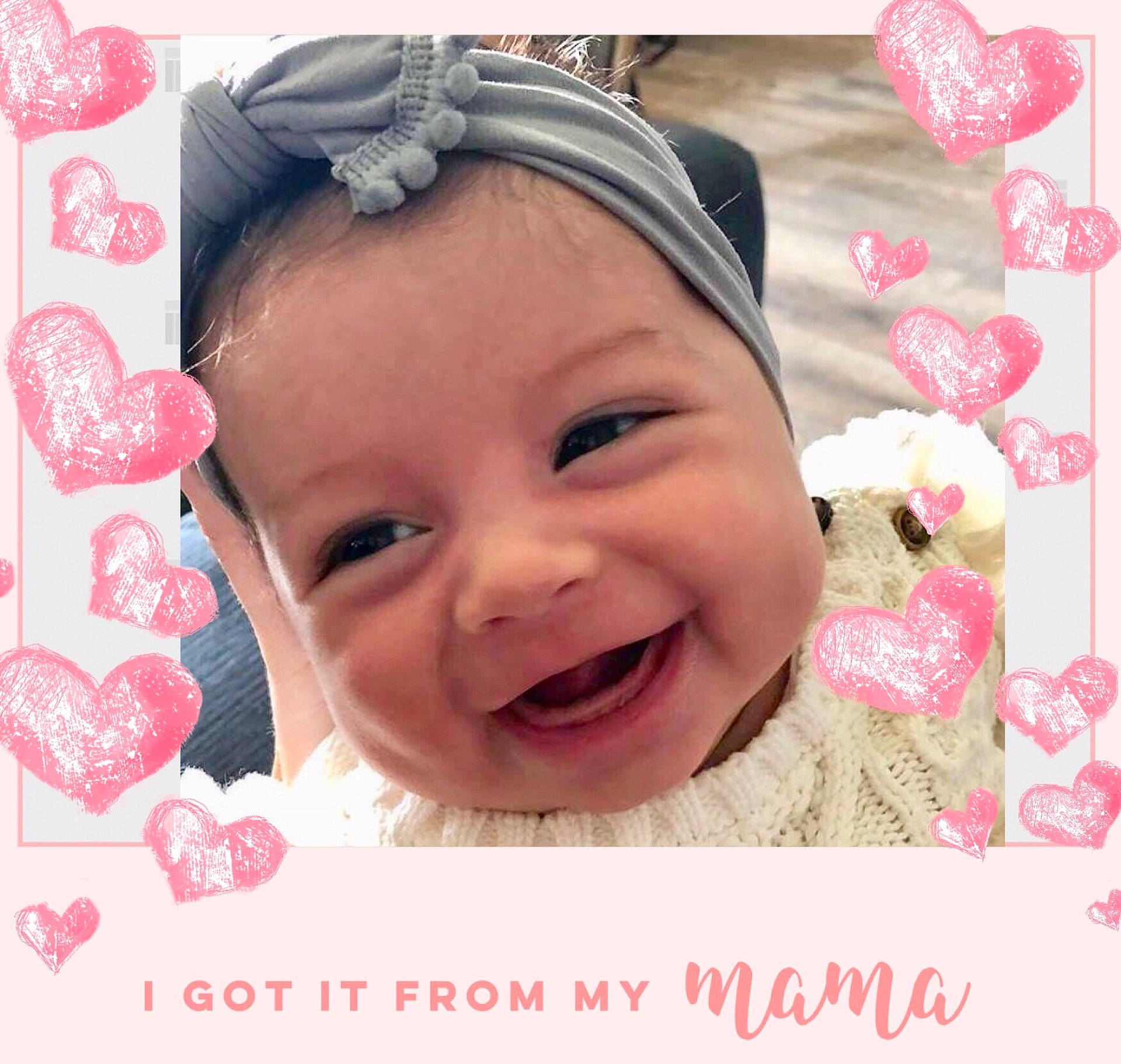 Zoella is registered to the contest to win money with this photo: cheek, child, ear, facial_expression, fashion_accessory, forehead, hair_accessory, happiness, head, headband, headpiece, infant, joy, laughter, nose, person, picture_frame, pink, product, smile