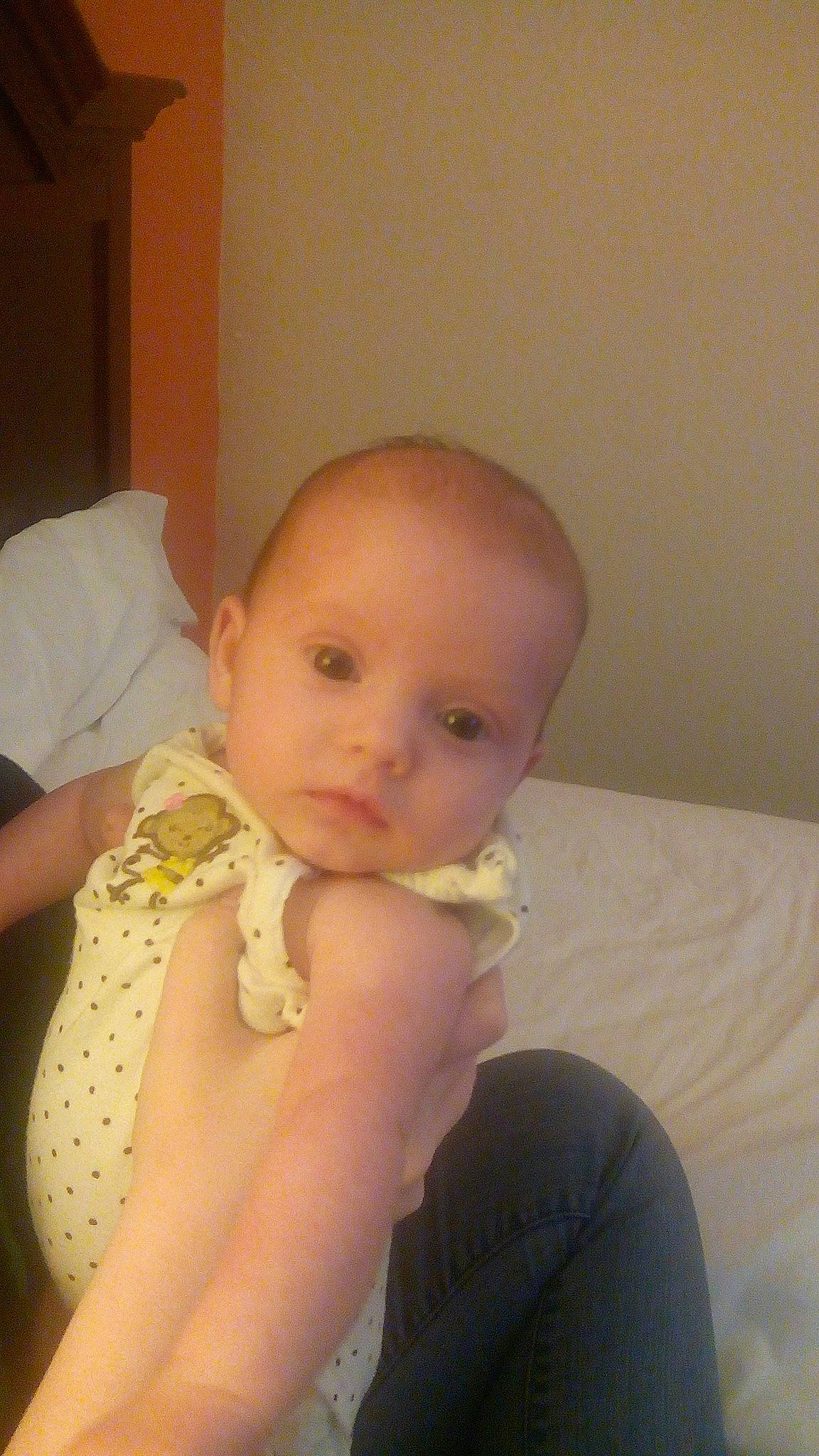 Amberly is registered to the contest to win money with this photo: abdomen, arm, baby, baby_products, baby_toddler_clothing, cheek, chest, comfort, eye, eyebrow, finger, hand, iris, lip, neck, nose, person, stomach, thumb, toddler