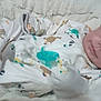 baby, infant, onesie, pacifier, blanket, soft, cute, animal_prints, sleepwear, lying_down, portrait, child, young, cozy, indoor, face, expression, human, baby_clothes, smile