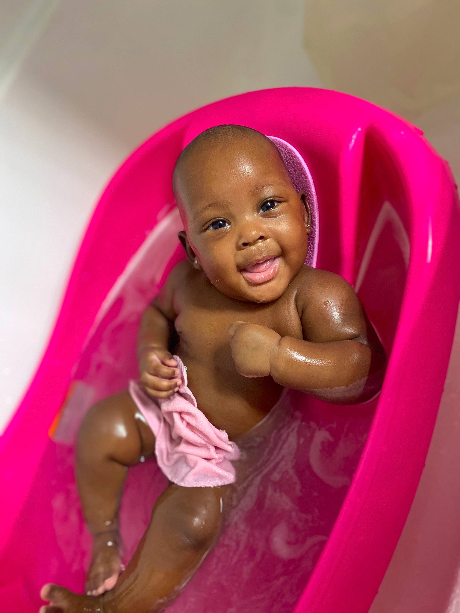 Kaylie joined the competition — help win amazing prizes! bathing, cheek, chest, child, comfort, elbow, fun, happy, lip, magenta, mouth, nail, nose, person, pink, skin, smile, thigh, thumb, toddler