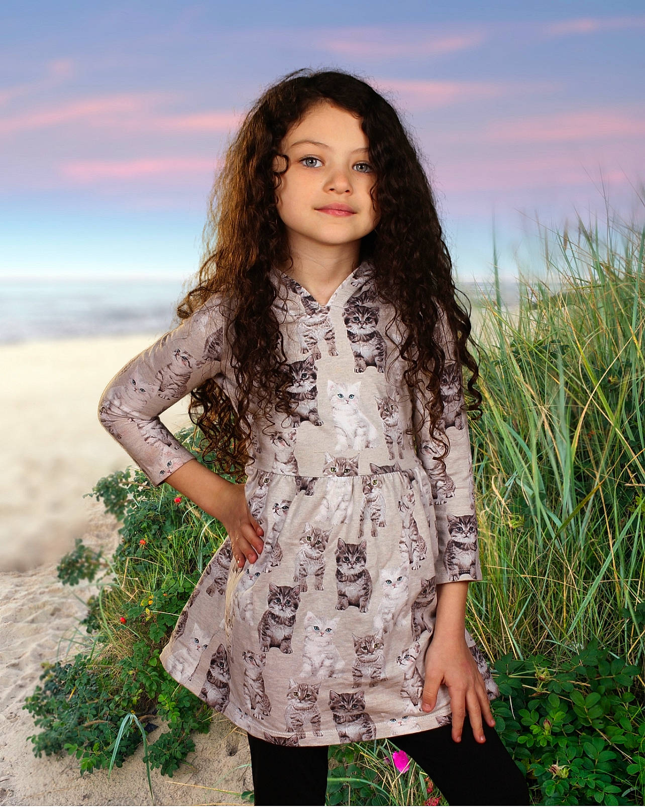 Nyah joined the competition — help win amazing prizes! beauty, clothing, cloud, day_dress, face, fashion_design, flash_photography, grass, grassland, hair, happy, long_hair, neck, pattern, people_in_nature, person, plant, sky, sleeve, t_shirt