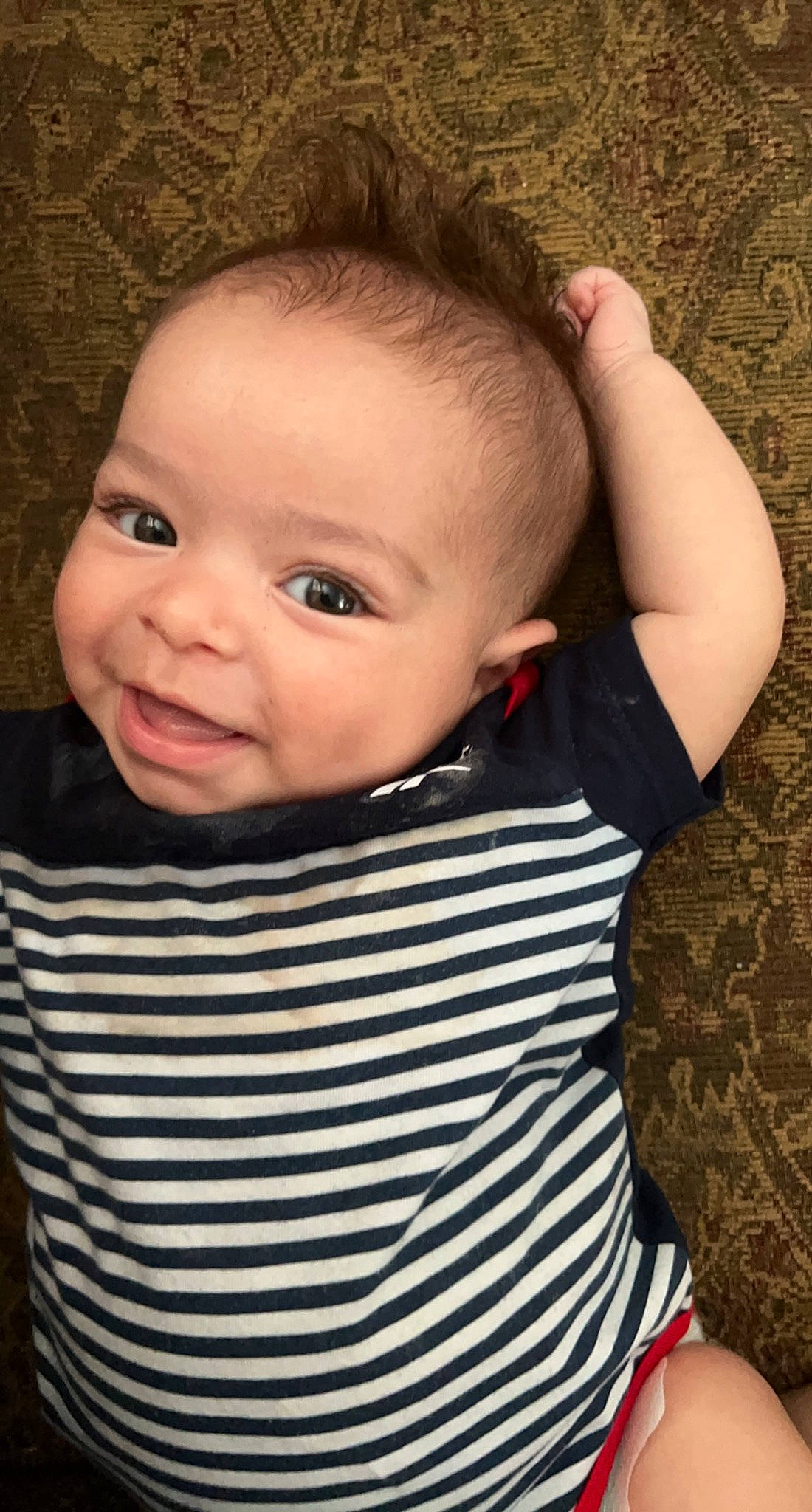 Ryker joined the competition — help win amazing prizes! baby, baby_toddler_clothing, cheek, chin, collar, eye, eyebrow, eyelash, facial_expression, head, iris, lip, mammal, mouth, neck, nose, person, skin, sleeve, smile