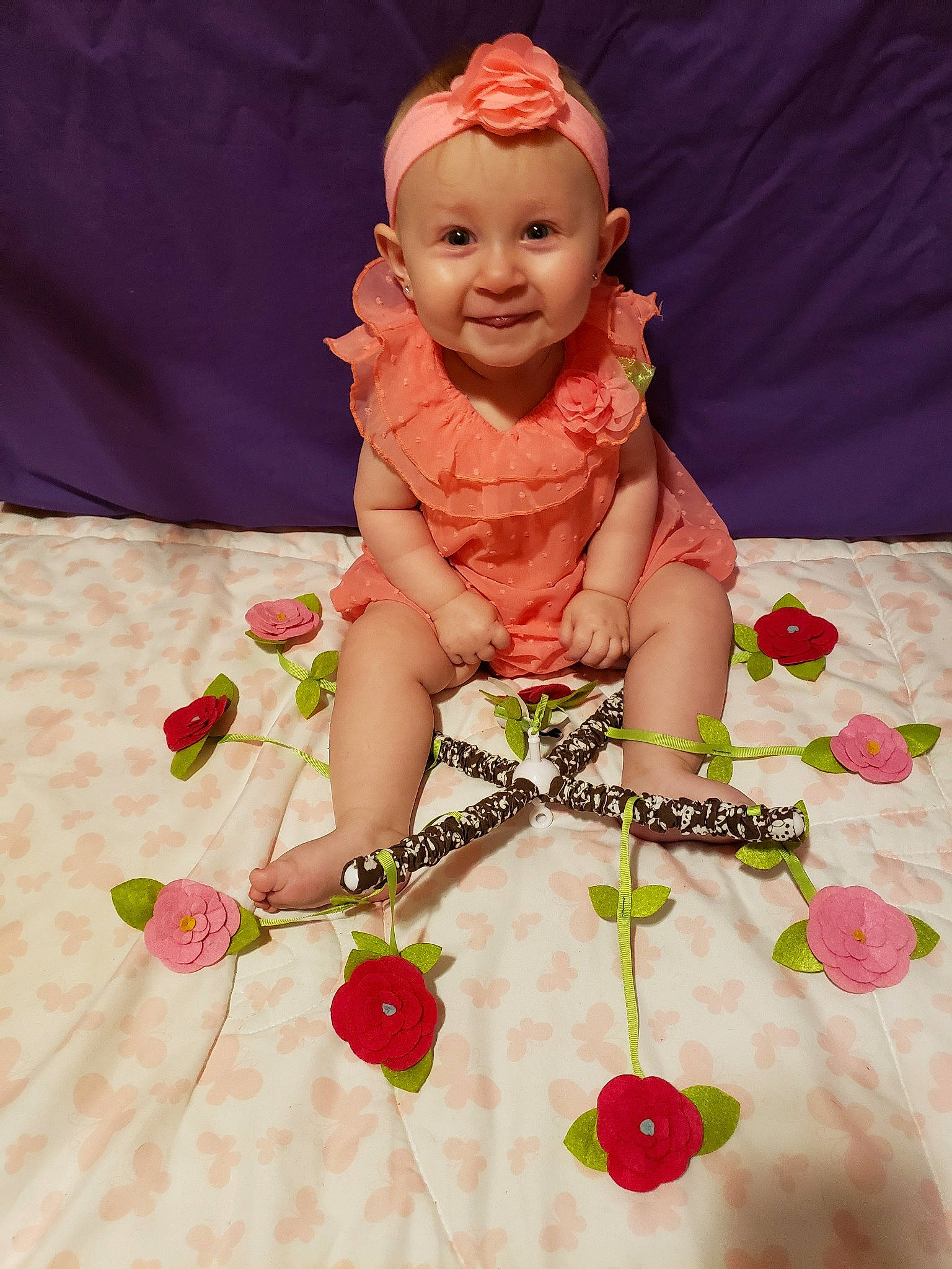 Arabella joined the competition — help win amazing prizes! baby, child, doll, fashion_accessory, flower, hair_accessory, joint, person, petal, pink, plant, product, skin, textile, toddler, toy