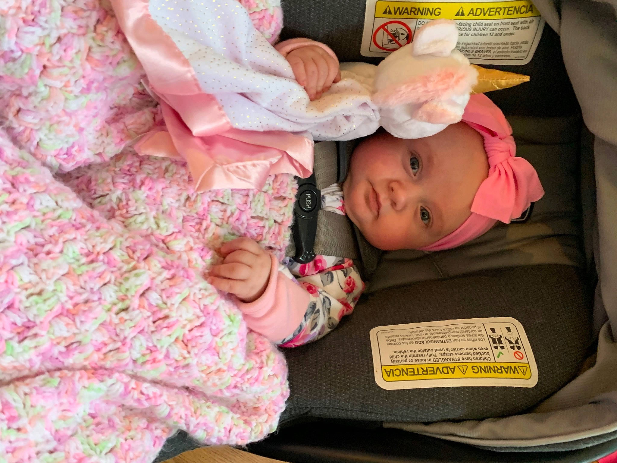 Raya joined the competition — help win amazing prizes! baby, baby_carriage, baby_products, baby_toddler_clothing, car_seat, cheek, child, comfort, eyelash, happy, hat, headwear, linens, nail, pattern, person, pink, room, sitting, skin