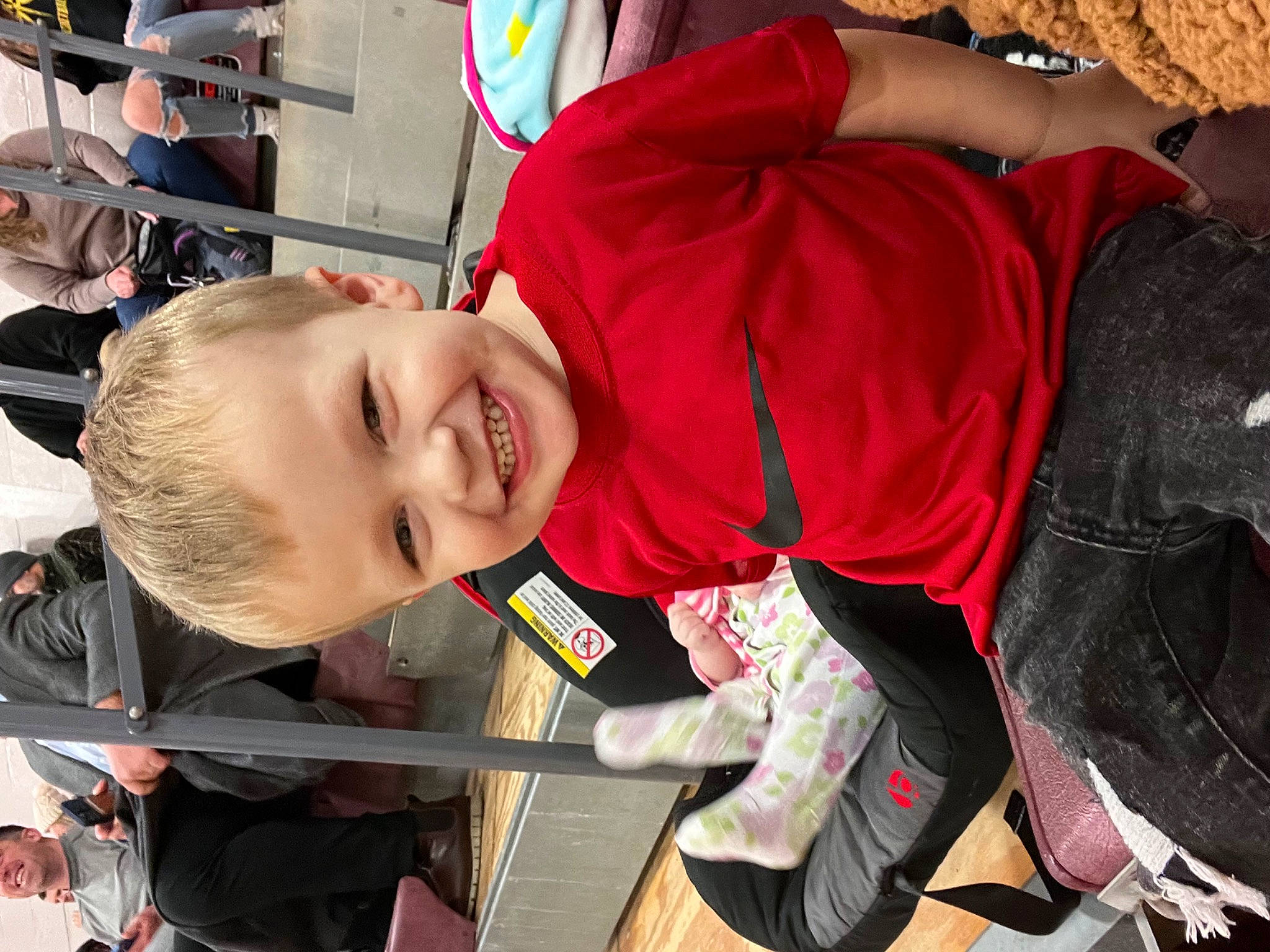 Carter is registered to the contest to win money with this photo: carmine, child, event, facial_expression, fun, happy, headwear, joy, leisure, mouth, person, sleeve, smile, toddler