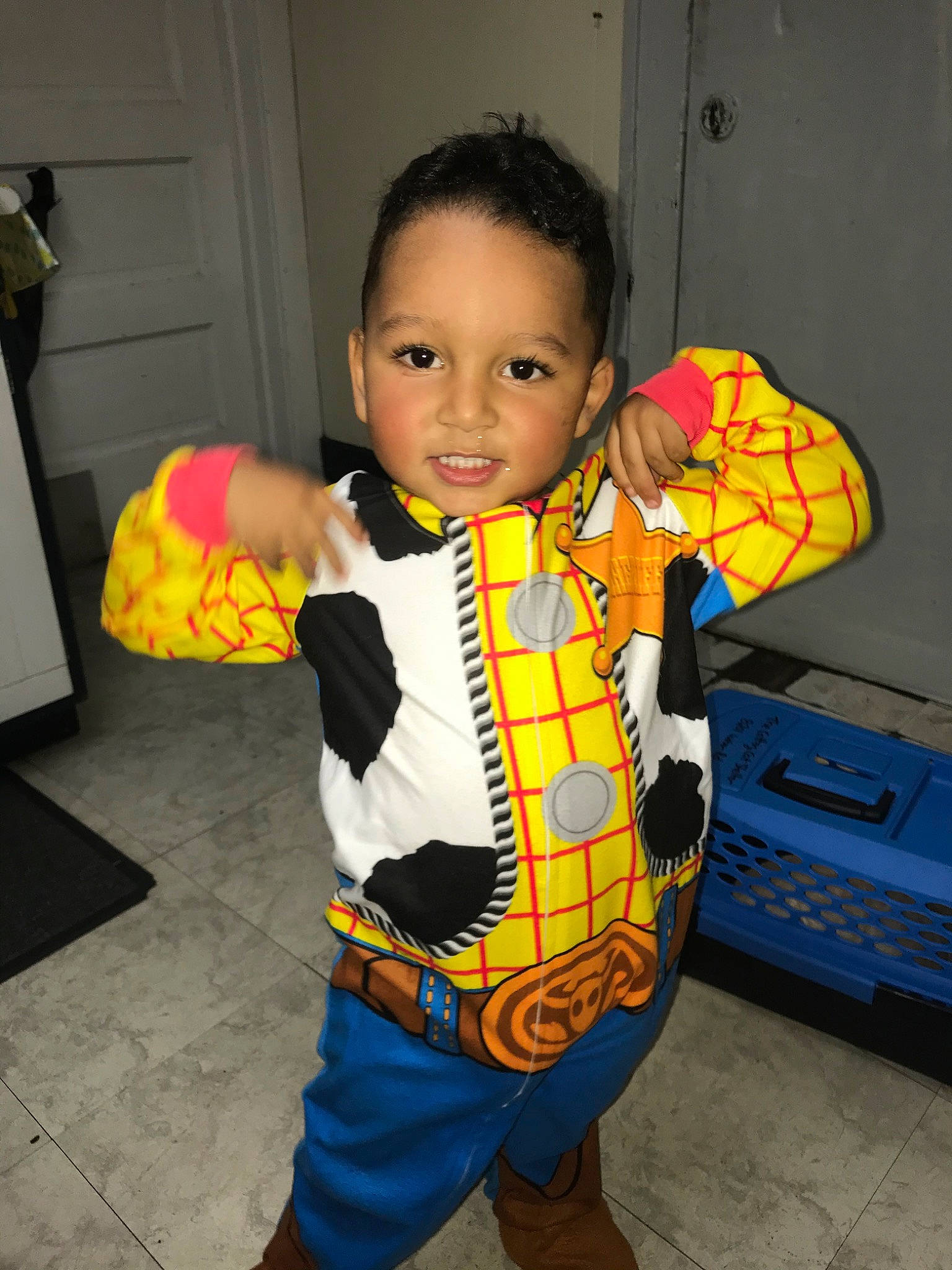 Alfonso is registered to the contest to win money with this photo: child, costume, person, play, toddler, yellow