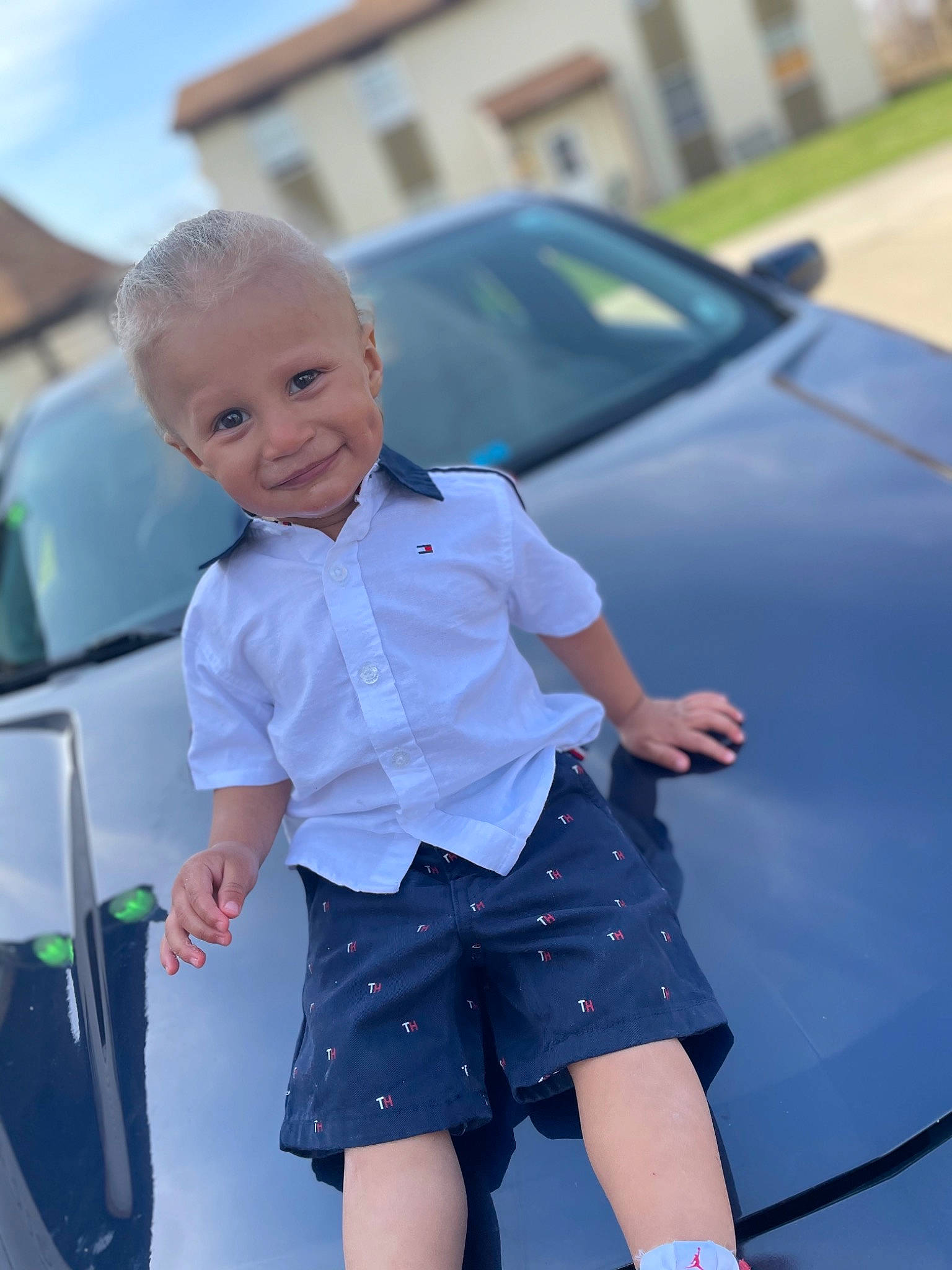 Franklin joined the competition — help win amazing prizes! automotive_design, automotive_exterior, automotive_lighting, bumper, car, electric_blue, family_car, gesture, hairstyle, hood, joy, luxury_vehicle, motor_vehicle, person, personal_luxury_car, shorts, snapshot, street_fashion, t_shirt, toddler