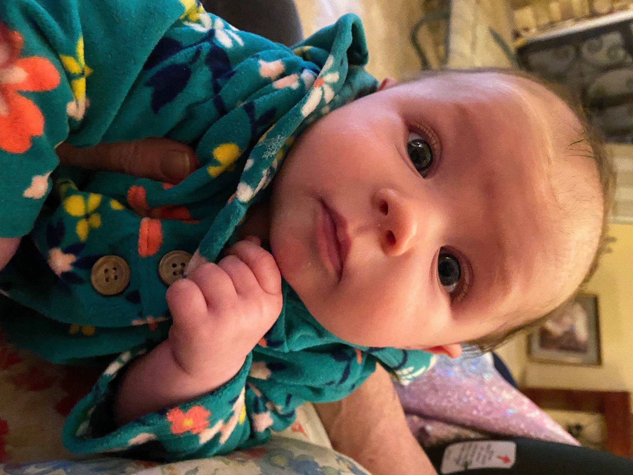 Clairece is registered to the contest to win money with this photo: baby, baby_toddler_clothing, cheek, child, chin, eye, eyebrow, eyelash, face, facial_expression, happy, head, iris, lip, mouth, nose, pattern, people, person, skin