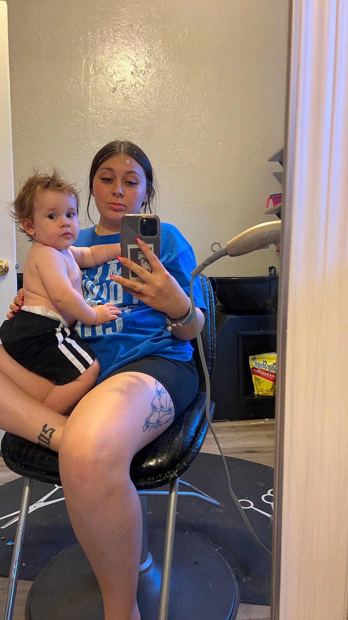 Ryker joined the competition — help win amazing prizes! abdomen, baby, chair, child, curtain, electric_blue, event, fun, happy, human_leg, knee, leisure, person, room, shorts, sitting, sportswear, t_shirt, thigh, toddler