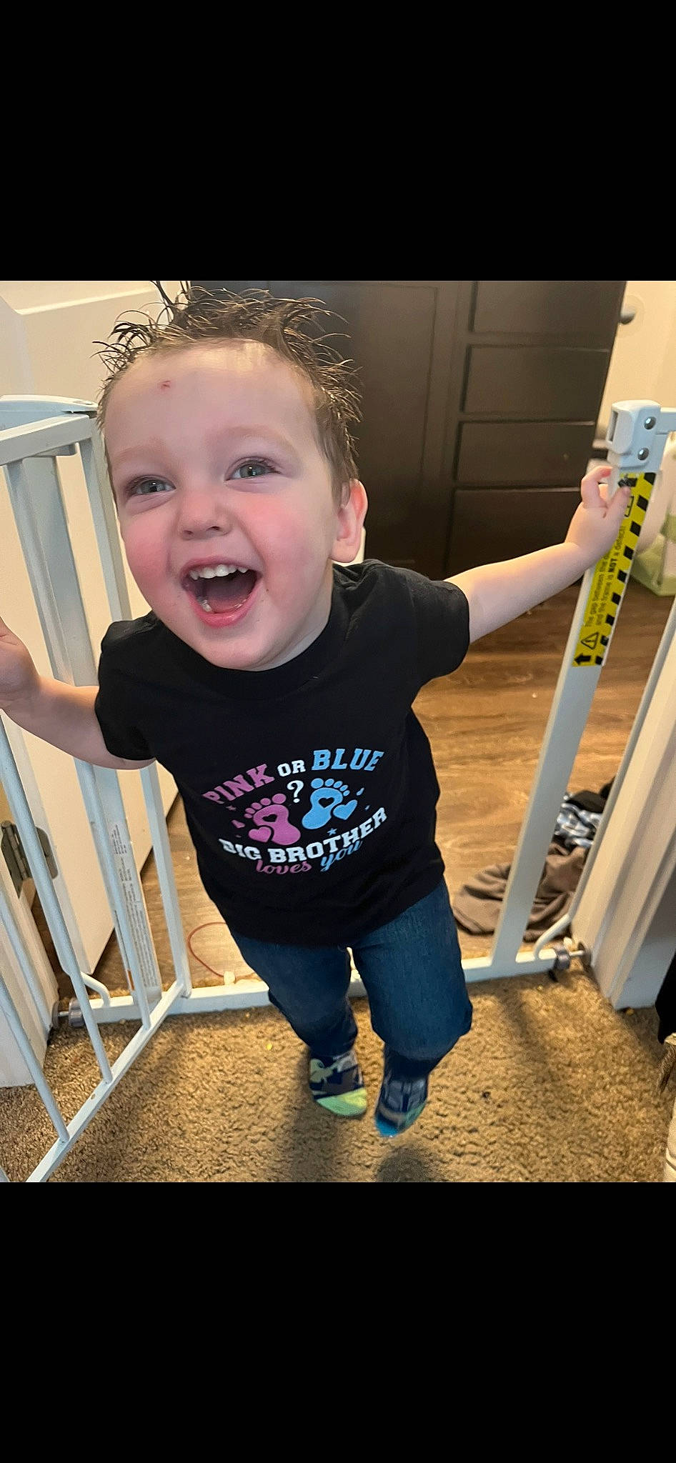 Luke is registered to the contest to win money with this photo: baby, baby_products, baby_toddler_clothing, chair, cheek, child, cool, electric_blue, finger, flooring, fun, happy, leg, person, product, shoulder, sleeve, smile, t_shirt, toddler