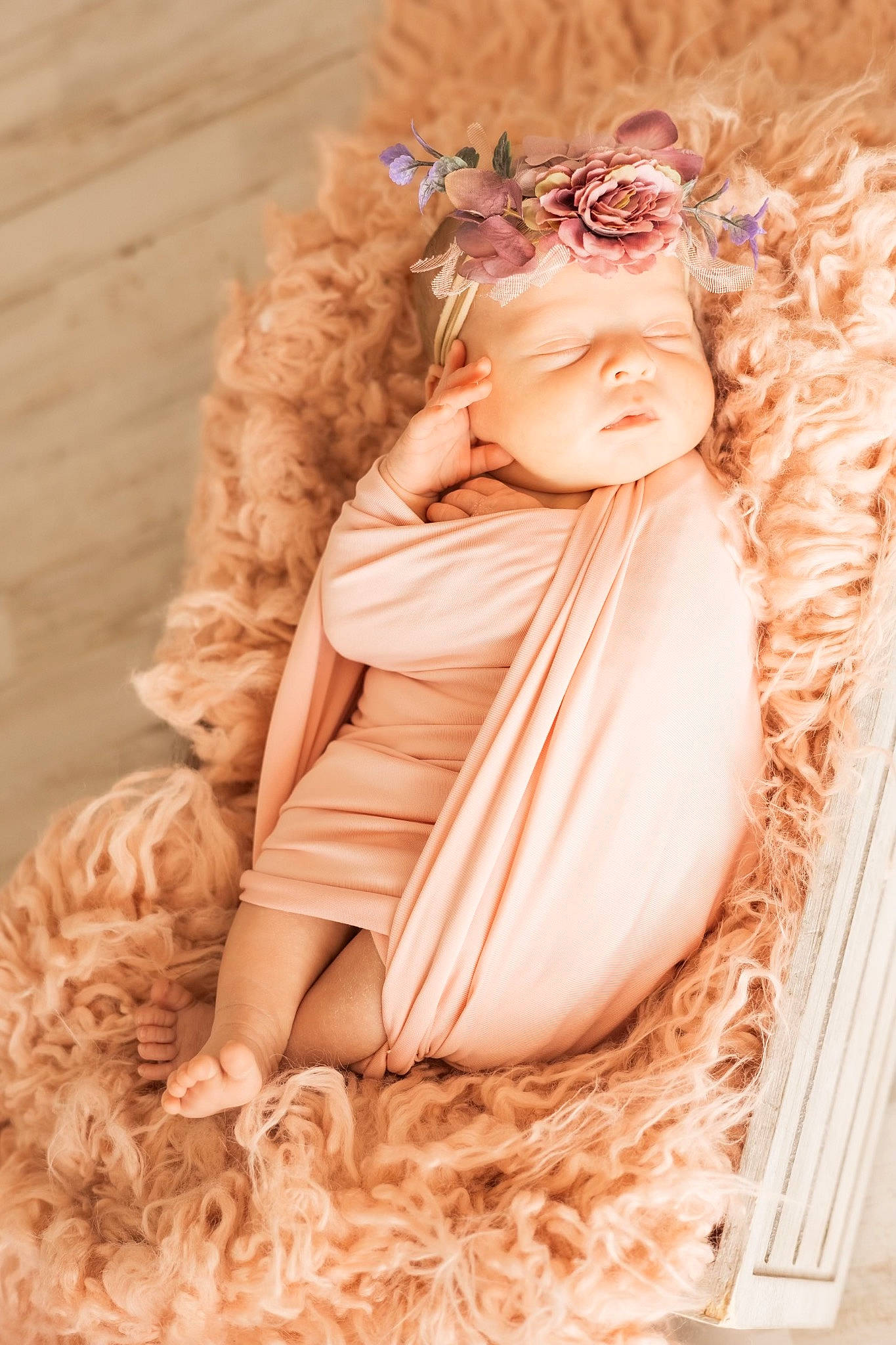 Oakley is registered to the contest to win money with this photo: arm, bridal_accessory, brown_hair, dress, embellishment, fashion_accessory, fashion_design, fur, hair_accessory, headband, headgear, headpiece, human_leg, jewellery, long_hair, peach, person, sitting, sleeve, thigh