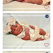 Ja'Zyra is registered to the contest to win money with this photo: newborn, baby, infant, headband, flower, soft_blanket, cute, sleepy, portrait, baby_clothing, closeup, pink, white, skin, baby_pose, toddler, smile, baby_face, lying_down, adorable