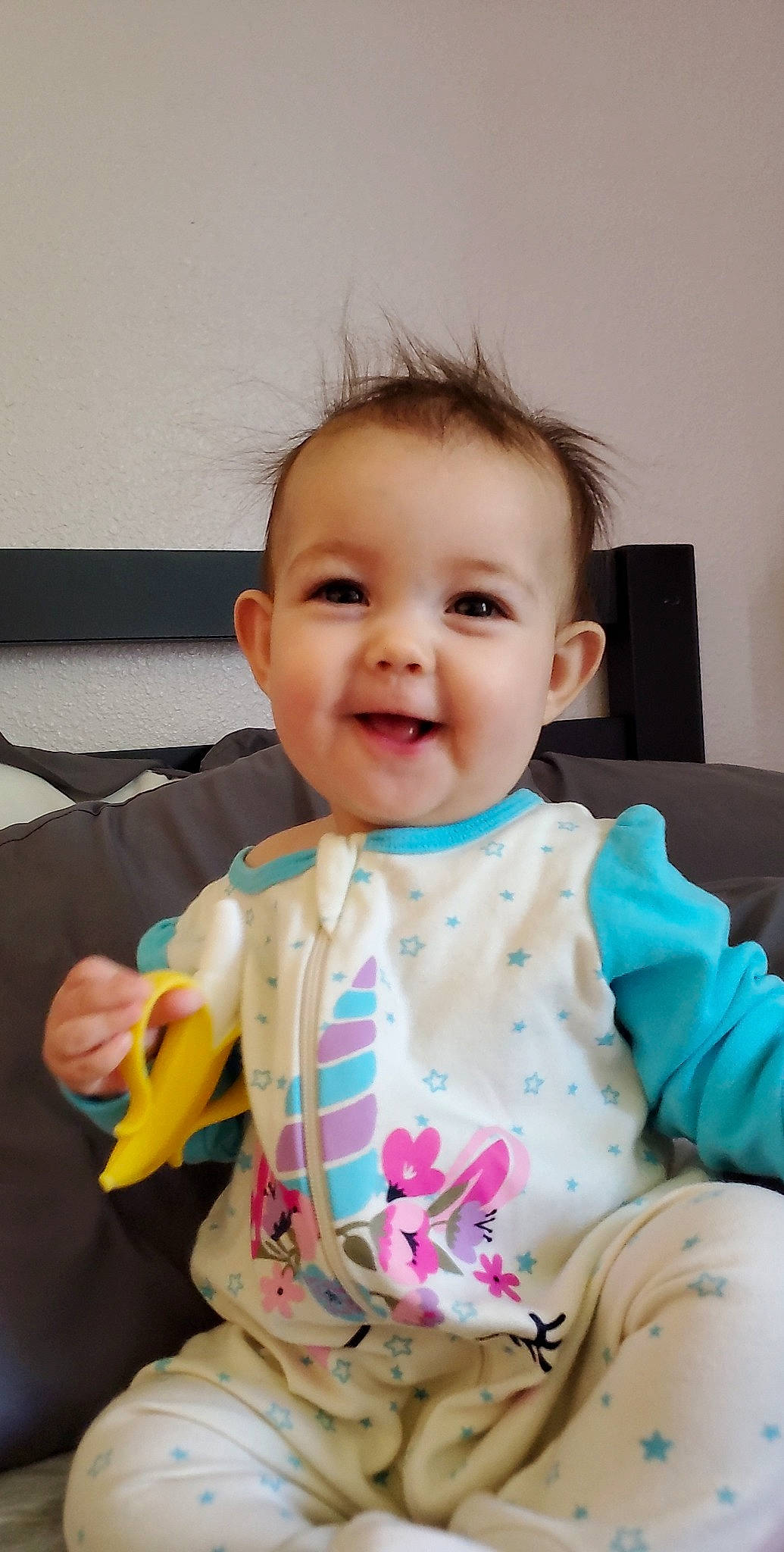 Kinslee joined the competition — help win amazing prizes! baby, baby_safety, baby_toddler_clothing, cheek, child, eyelash, facial_expression, finger, happy, iris, neck, nose, pattern, person, sitting, skin, sleeve, smile, t_shirt, textile