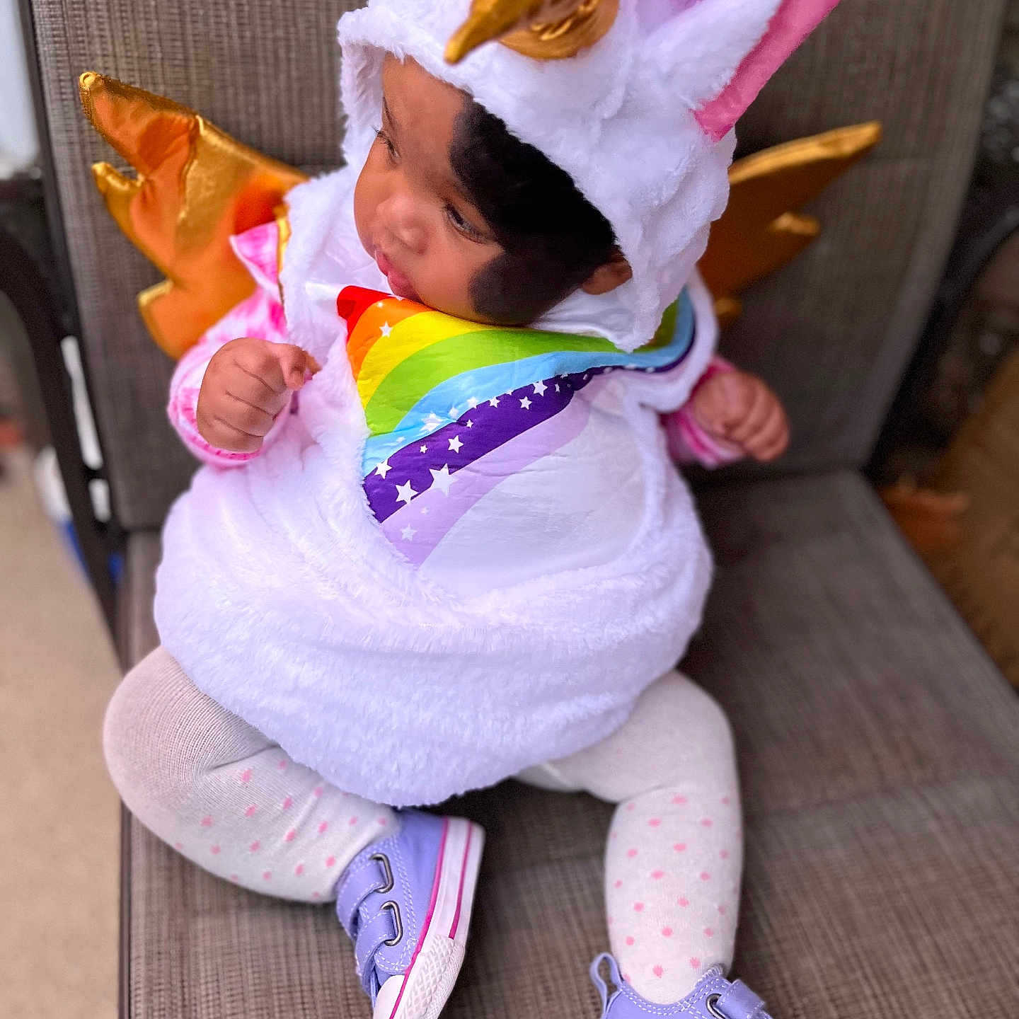 Denver joined the competition — help win amazing prizes! baby, bodypart, clothing, costume, cream, dessert, face, finger, food, footwear, hand, hat, head, person, photography, portrait, purple, shoe, sitting, sneaker