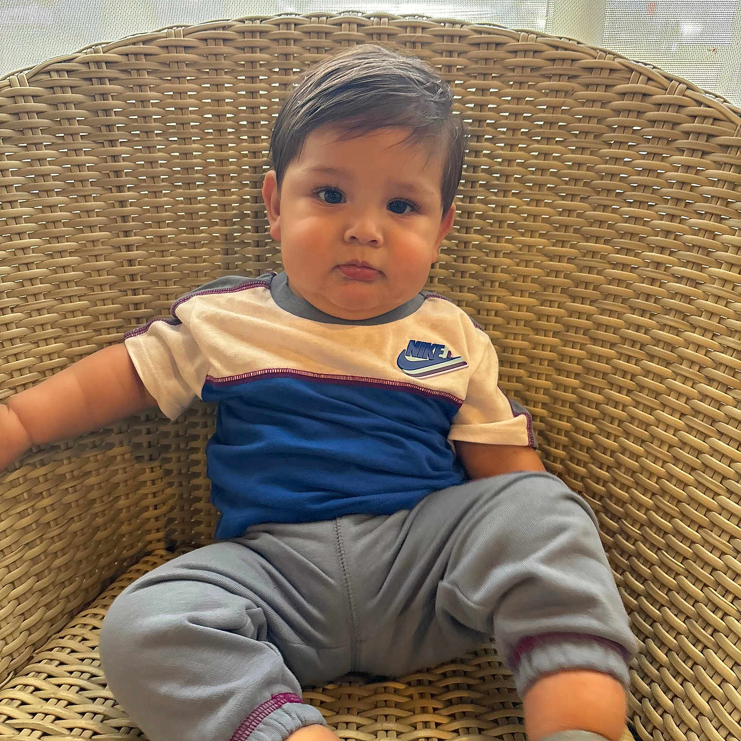 Kashton is registered to the contest to win money with this photo: armchair, baby, chair, clothing, couch, cushion, face, footwear, furniture, head, homedecor, jeans, pants, person, photography, portrait, shoe, shorts, sitting, t_shirt