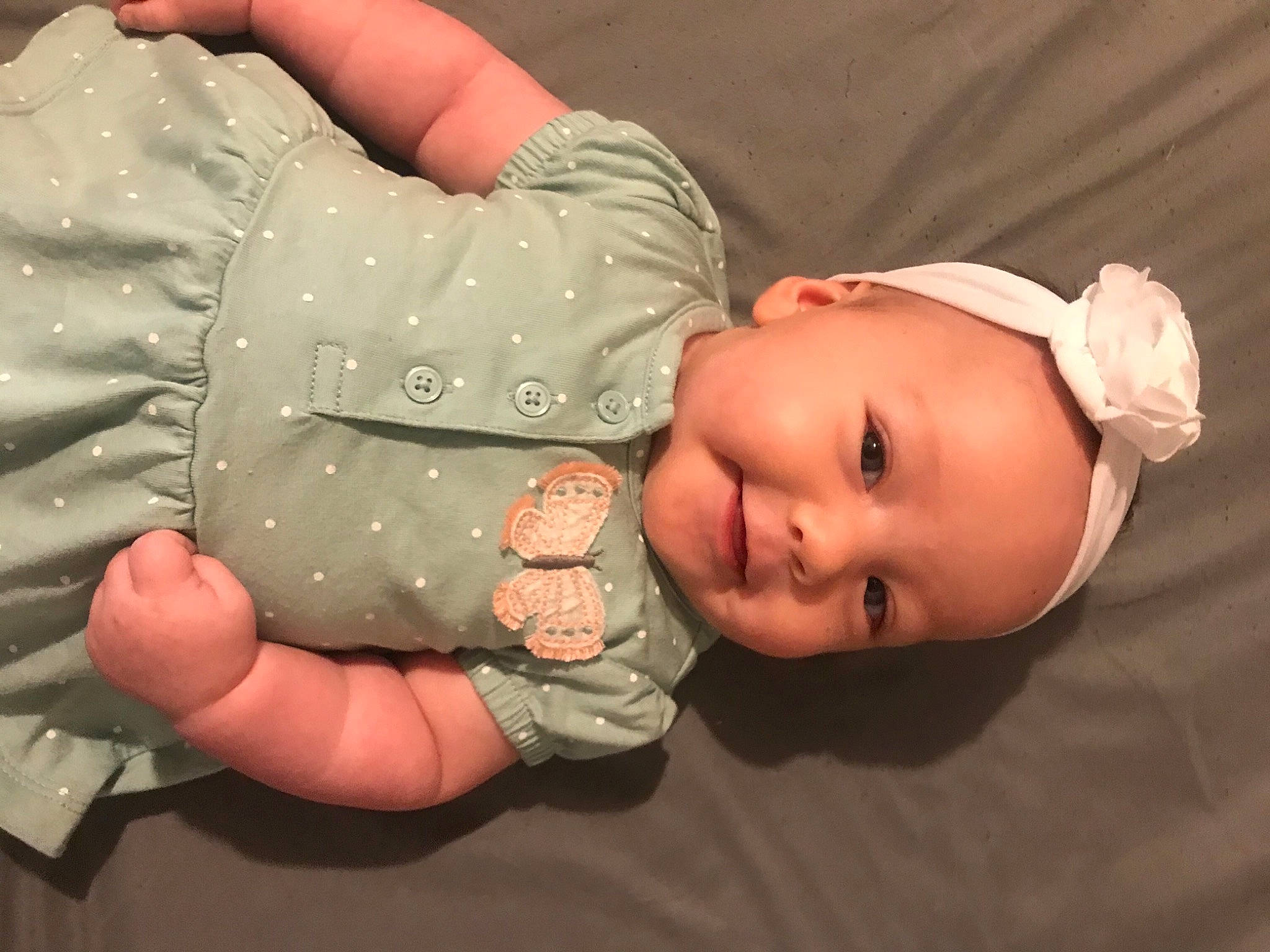 Avery Grace joined the competition — help win amazing prizes! baby, baby_toddler_clothing, cheek, child, finger, fun, gesture, hand, happy, human_body, joint, mouth, nail, nose, pattern, person, skin, sleeve, thumb, toddler