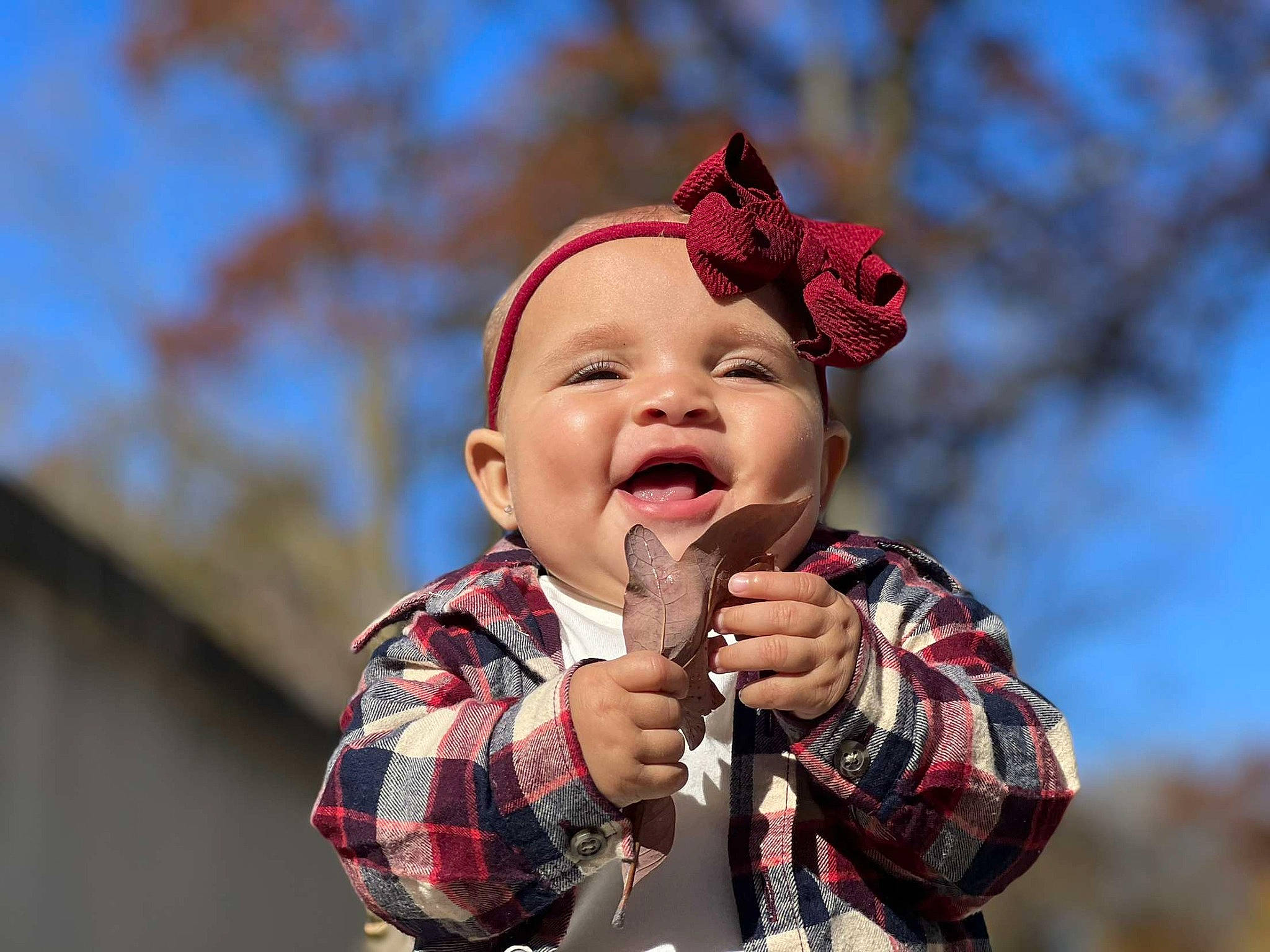 Kiyah joined the competition — help win amazing prizes! baby, baby_laughing, baby_toddler_clothing, child, eye, flash_photography, fun, gesture, grass, happy, headwear, human_body, lip, people_in_nature, person, plaid, plant, sky, sleeve, smile